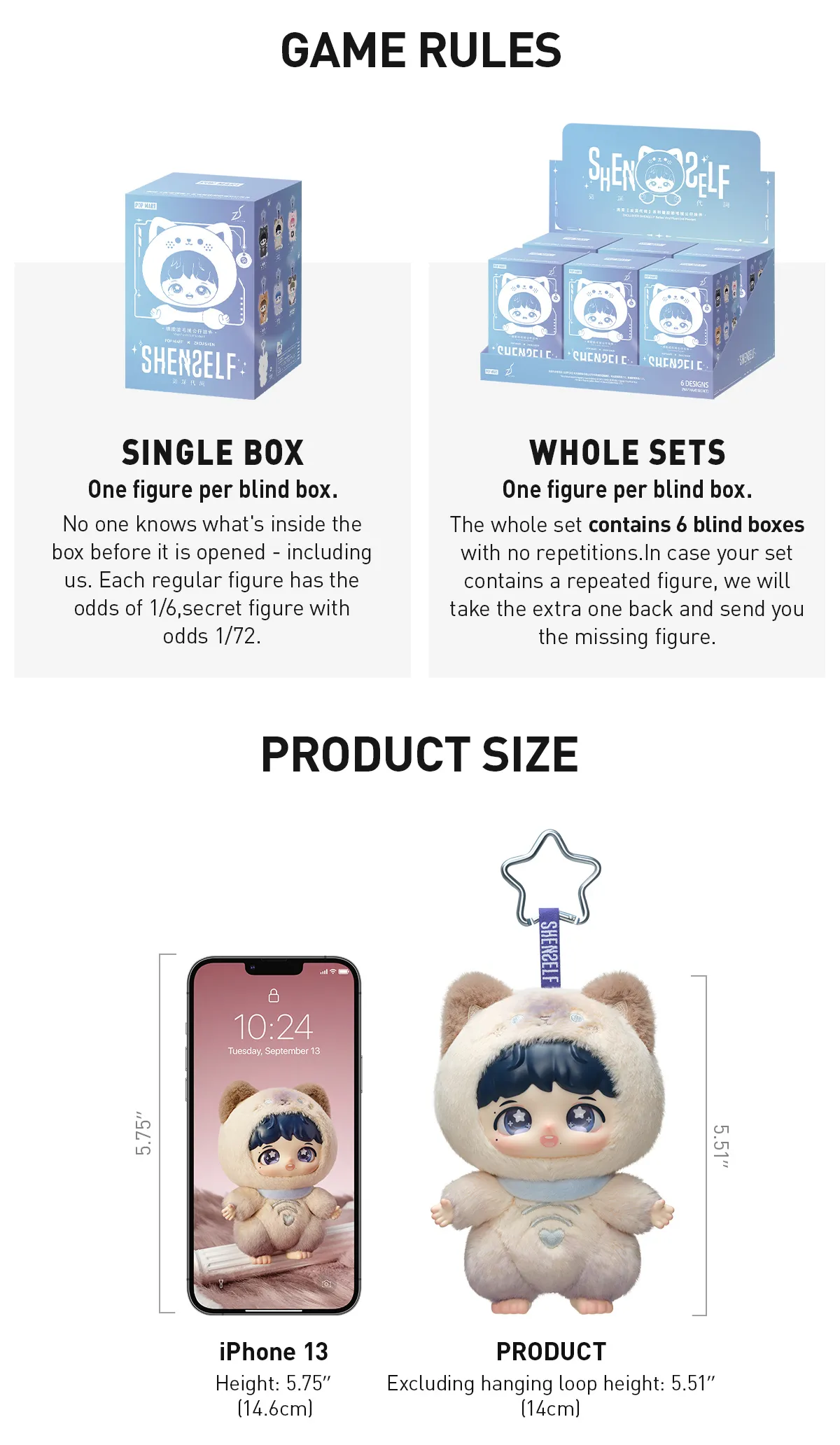 Authentic ZHOU SHEN SHENSELF Series Vinyl Plush Doll Pendant 5.51