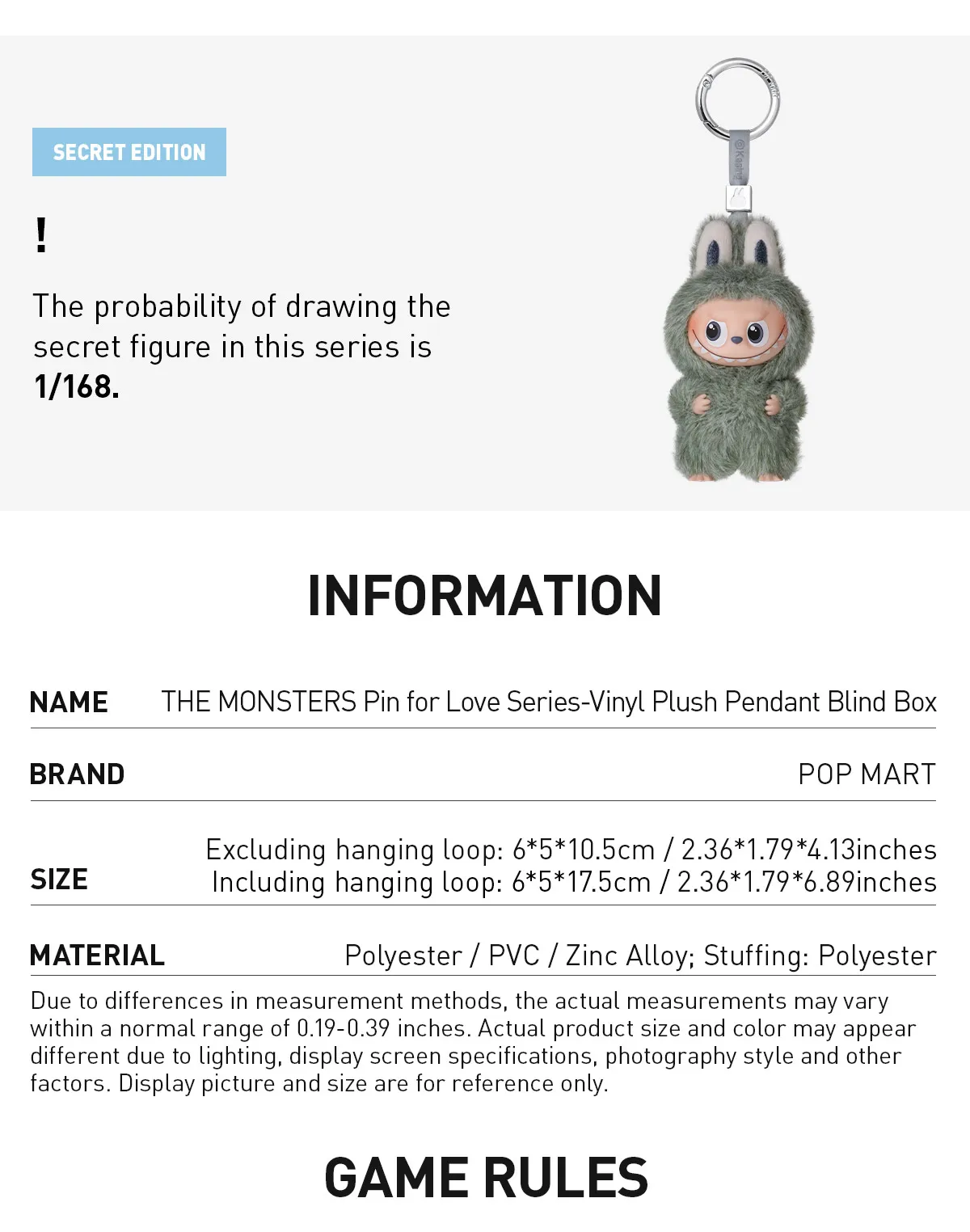 POP MART THE MONSTERS Pin for Love Series-Vinyl Plush