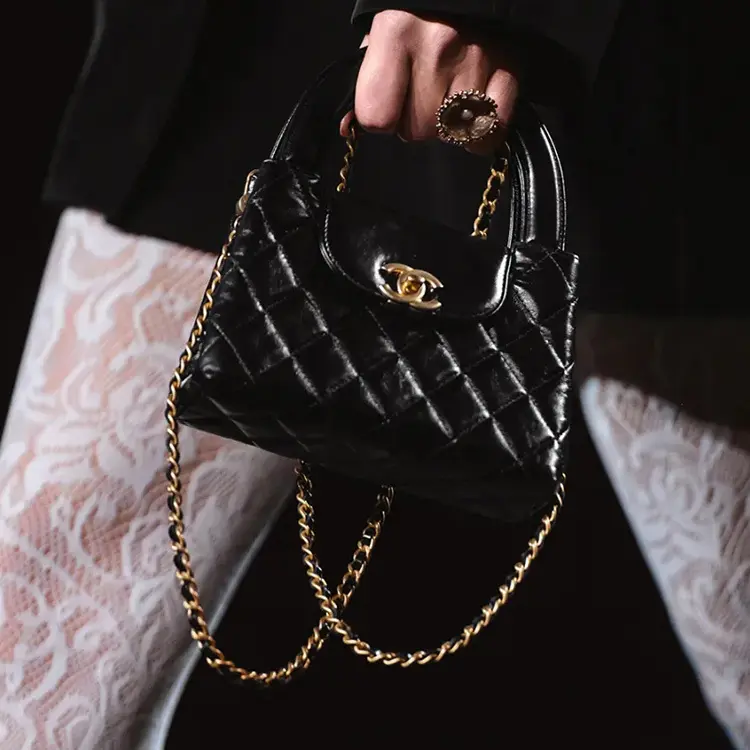 CHANEL Kelly Cross Shoulder Handbag Mini Women's Black 7.4x2.7x5