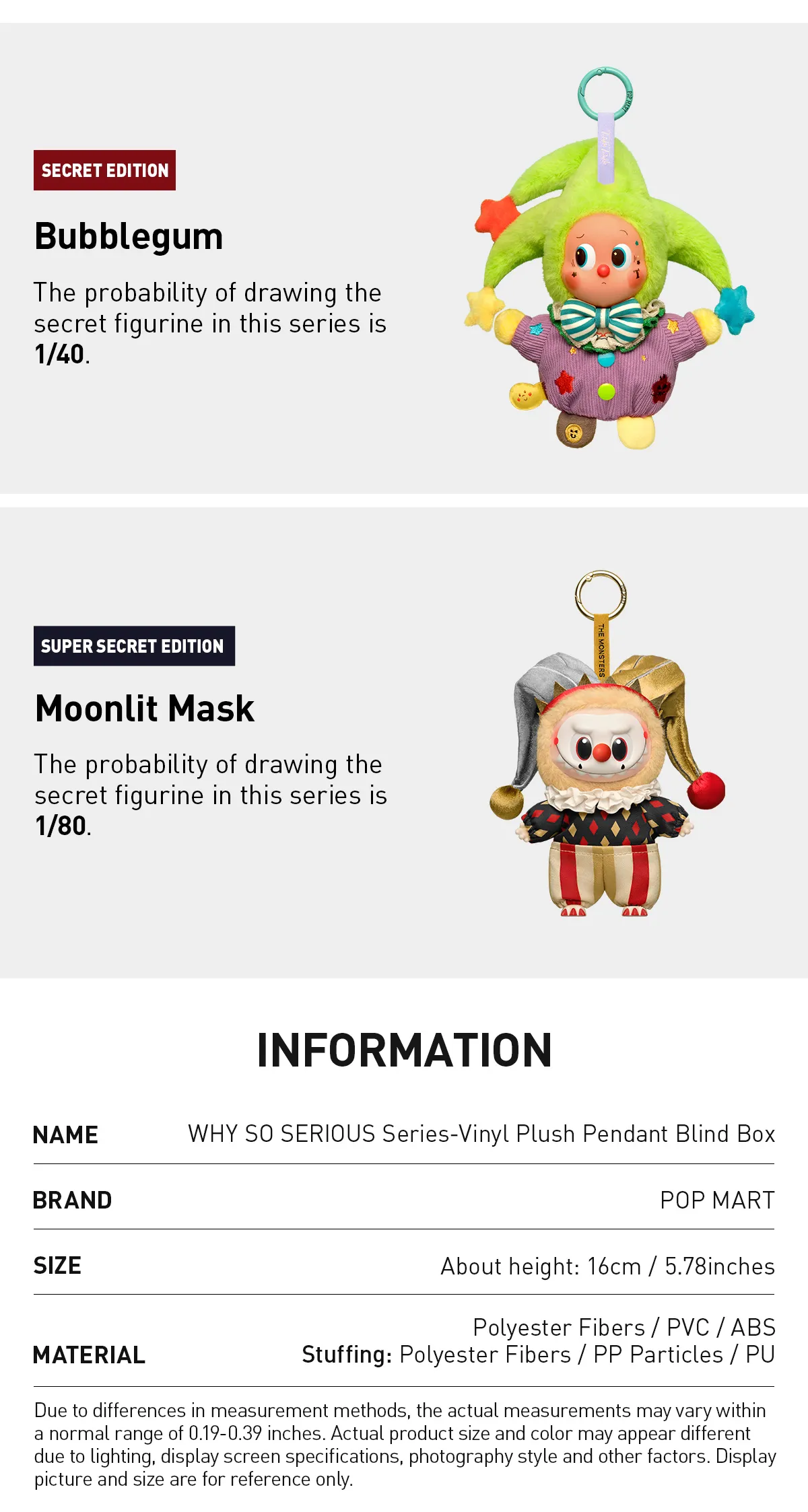 POPMART MOONLIT MASK ラブブ WHY SO SERIOUS Labubu Pop Mart Why So Serious Vinyl Plush Pendant Series Super