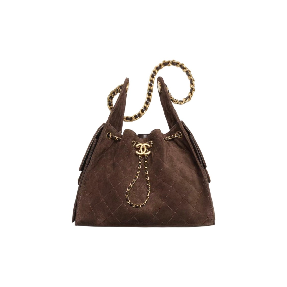 CHANEL Leather and Suede Shoulder Bag Medium Size Women's Dark