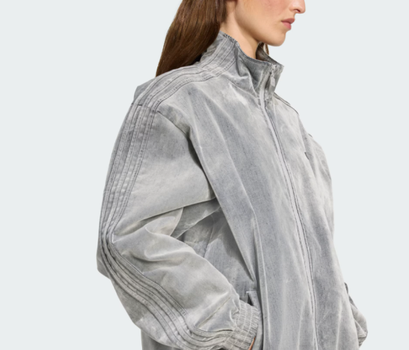 Adidas Brushed Twill Oversized Firebird Track Jacket Grey Women's