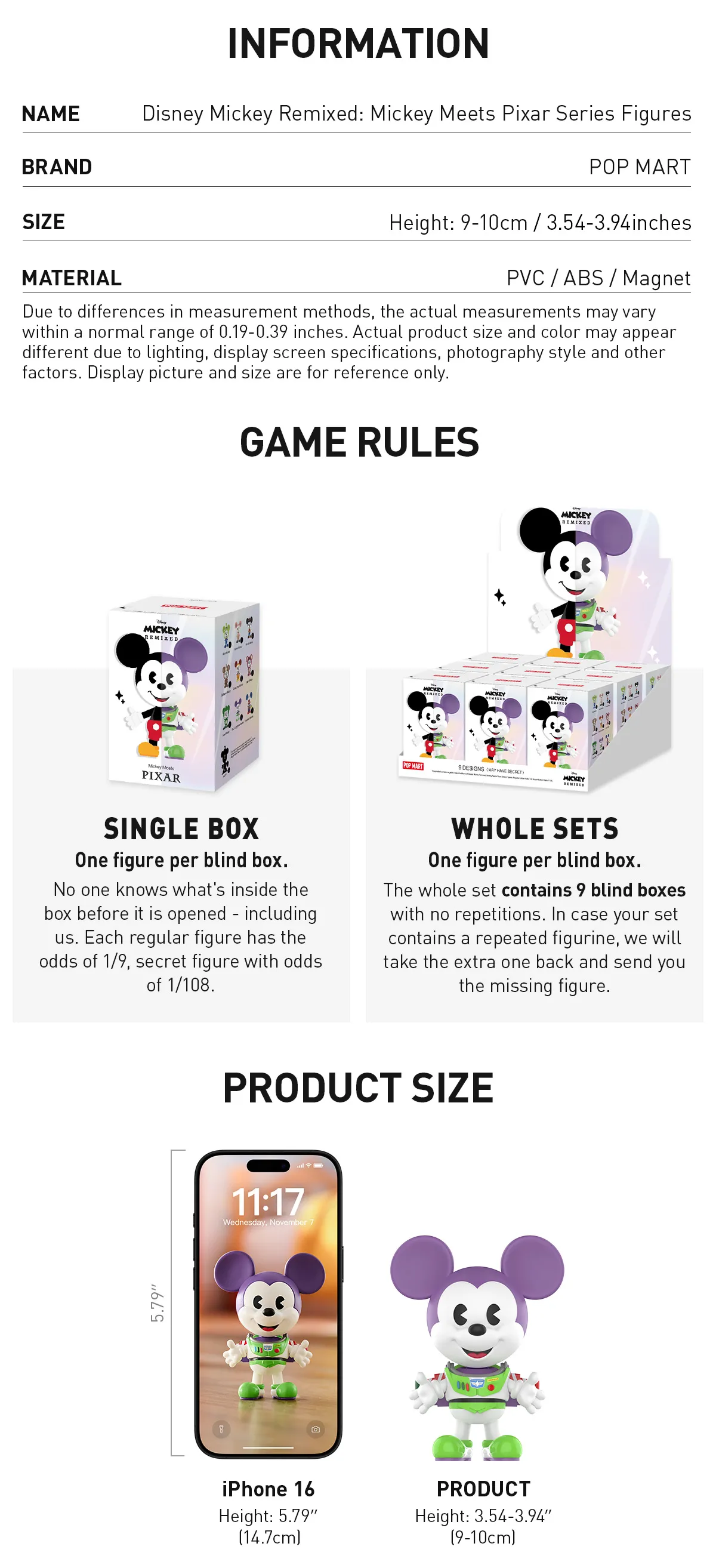 Authentic POP MART Disney Mickey Remixed Mickey Meets Pixar Series