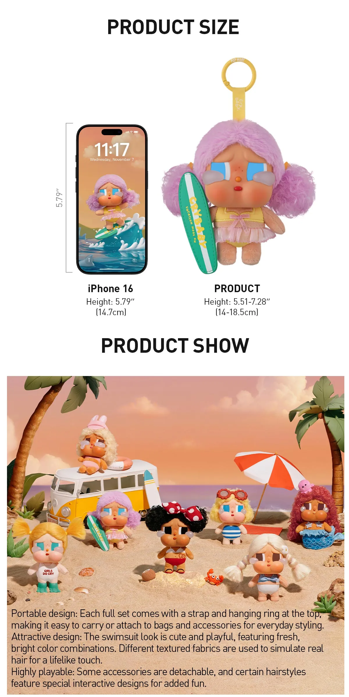 POP MART CRYBABY Vacation Mode On Series-Vinyl Plush Pendant Blind