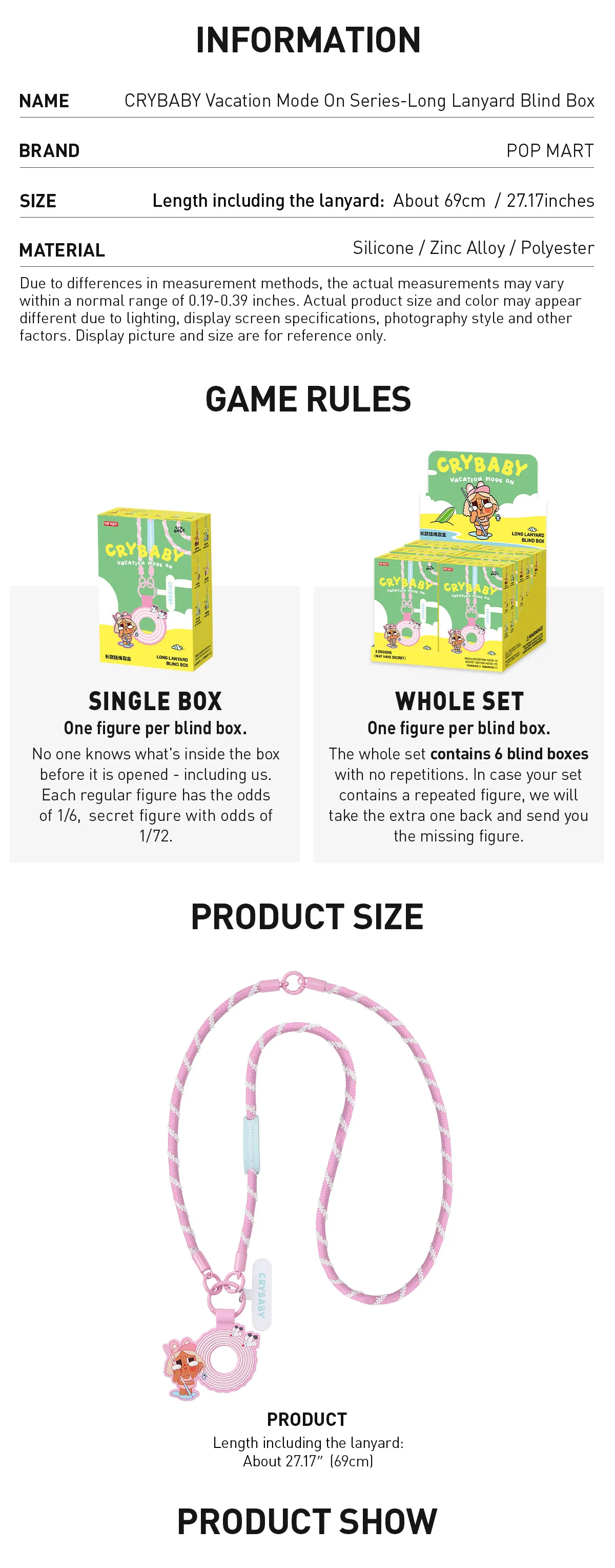 POP MART CRYBABY Vacation Mode On Series-Long Lanyard Blind Box