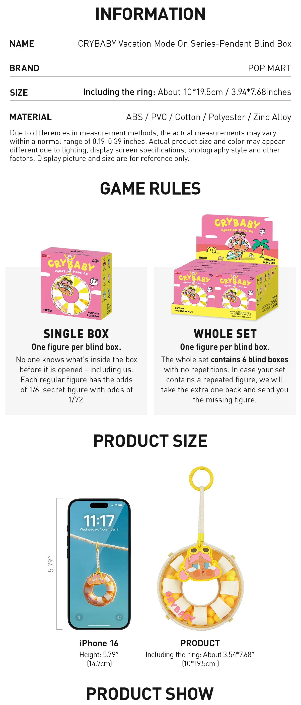 POP MART CRYBABY Vacation Mode On Series-Pendant Blind Box