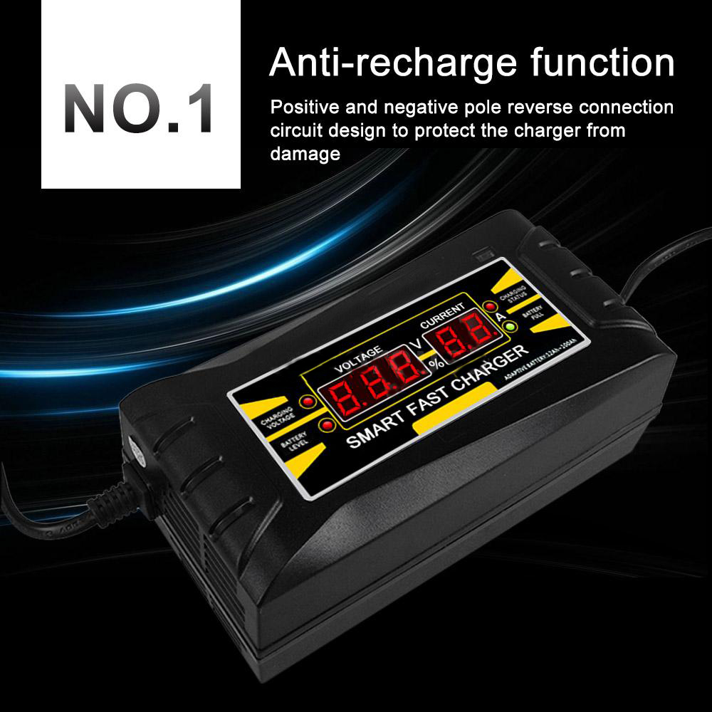 12V 6A LCD Display Smart Quick Charging Battery Charger for Car Truck