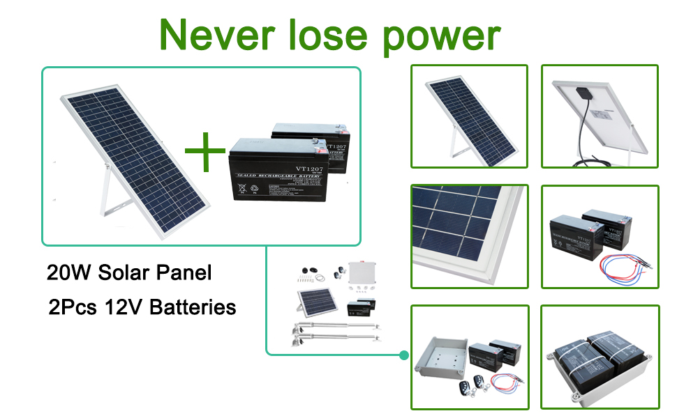 Solar Automatic Gate Opener Kit 20W Panel System Dual Swing Gates Up to