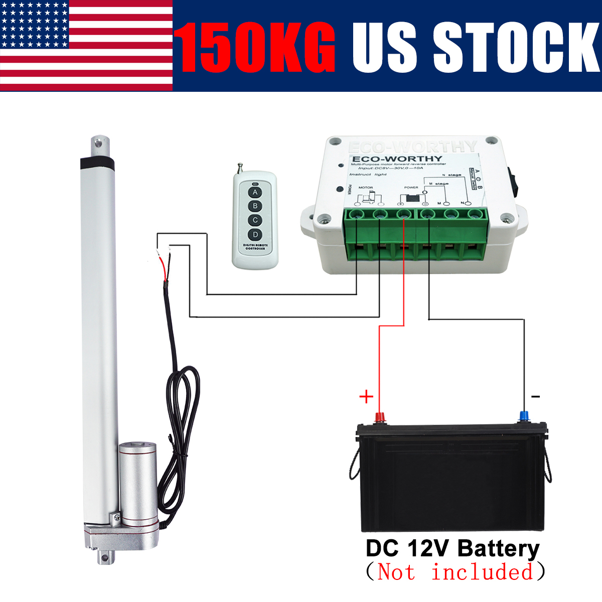 2/"-18/" Inch Stroke Linear Actuator 1500N//330lbs Pound Max Lift 12V Volt DC Motor