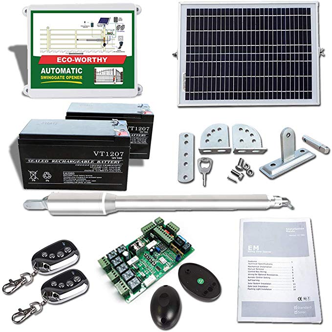 Single Solar Gate Opener Remote Complete Kit Swing Up to 1400lbs W/24V