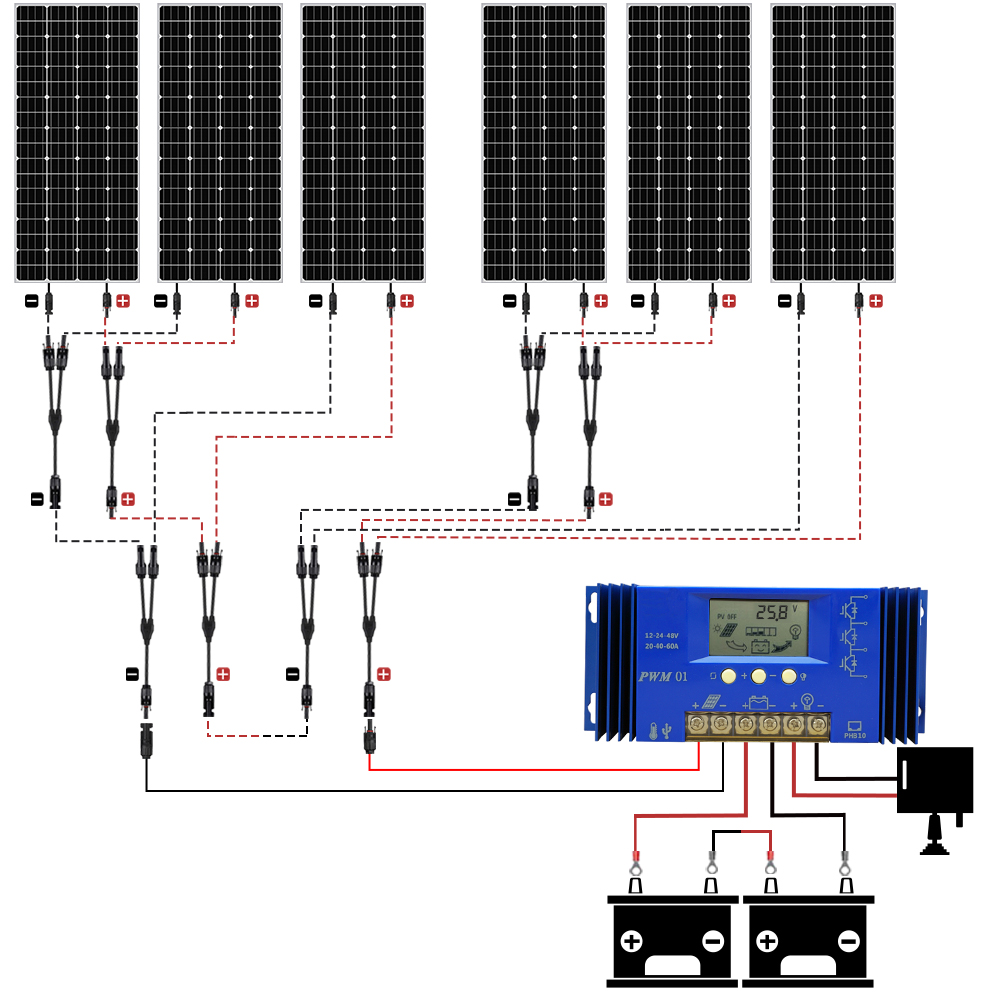 300W 600W 1200W 1800W 2400W Solar Panel Kit 12V/24V Complete Battery ...