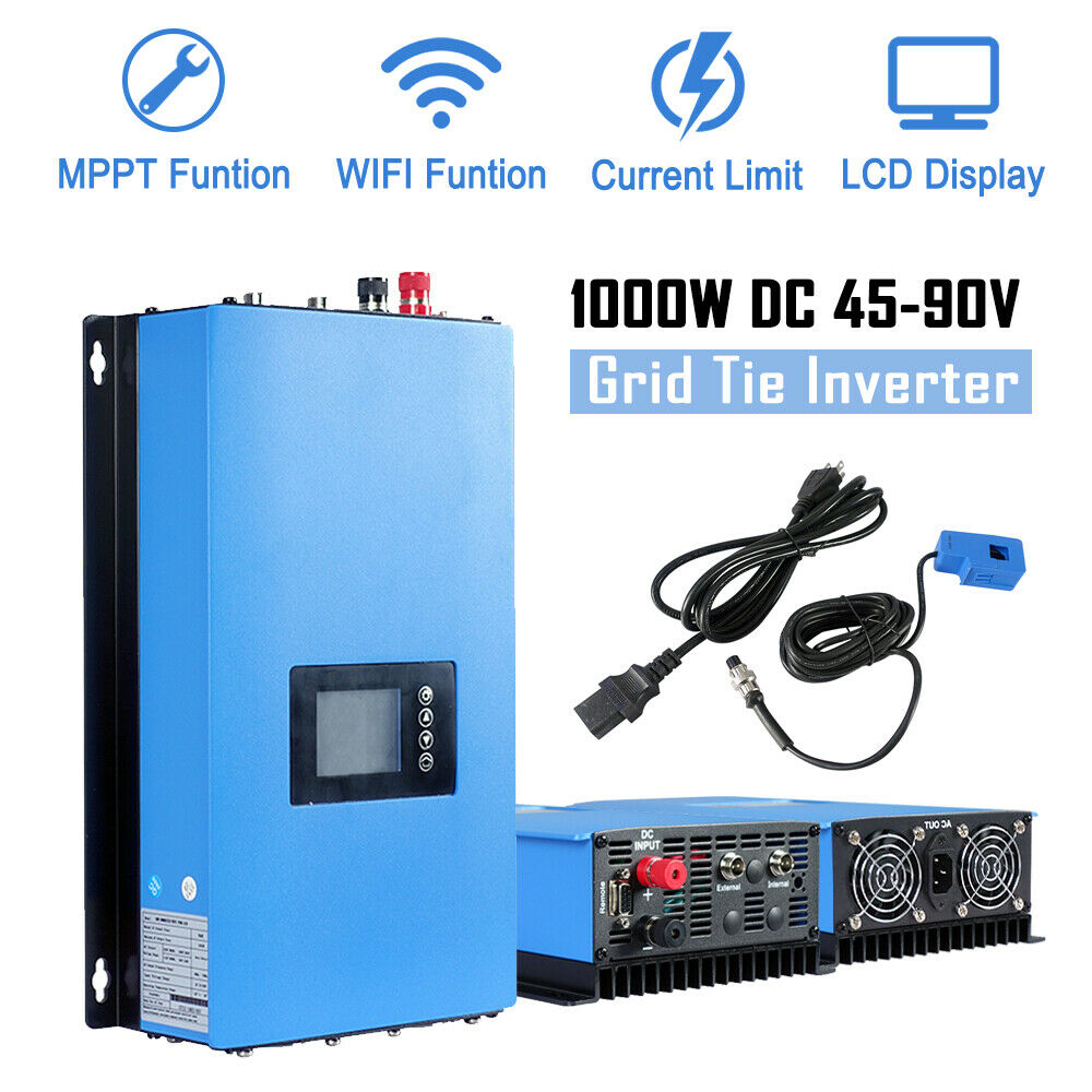 ECO-WORTHY 1000W Solar Grid Tie Inverter MPPT Power Limiter DC 22 to 65V Solar Input AC 110V PV System 