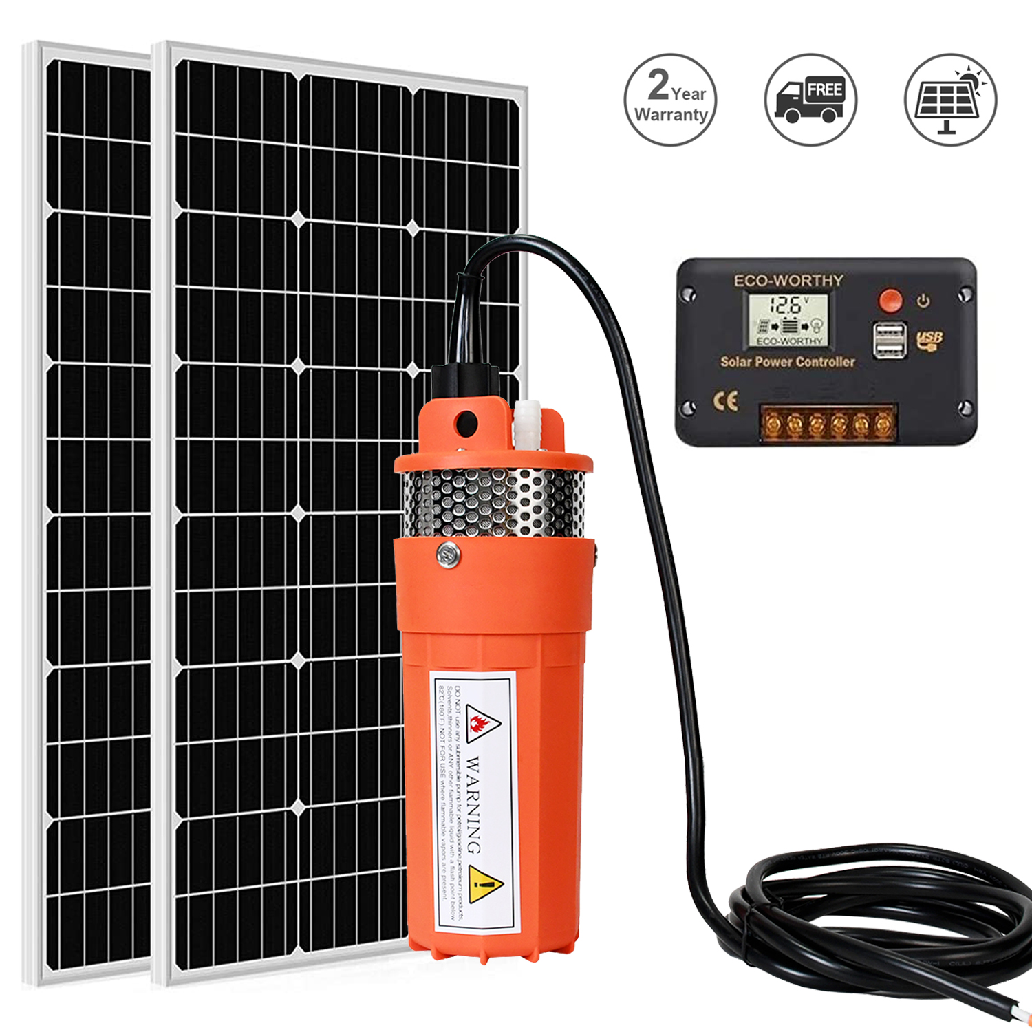 12V 70M Head Submersible Deep Well Solar Bore Water Pump Selfpriming w