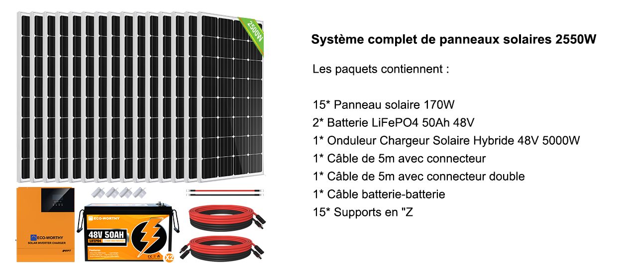 ECO-WORTHY Kit De Panneau Solaire 48V 2500W Système Avec Onde ...