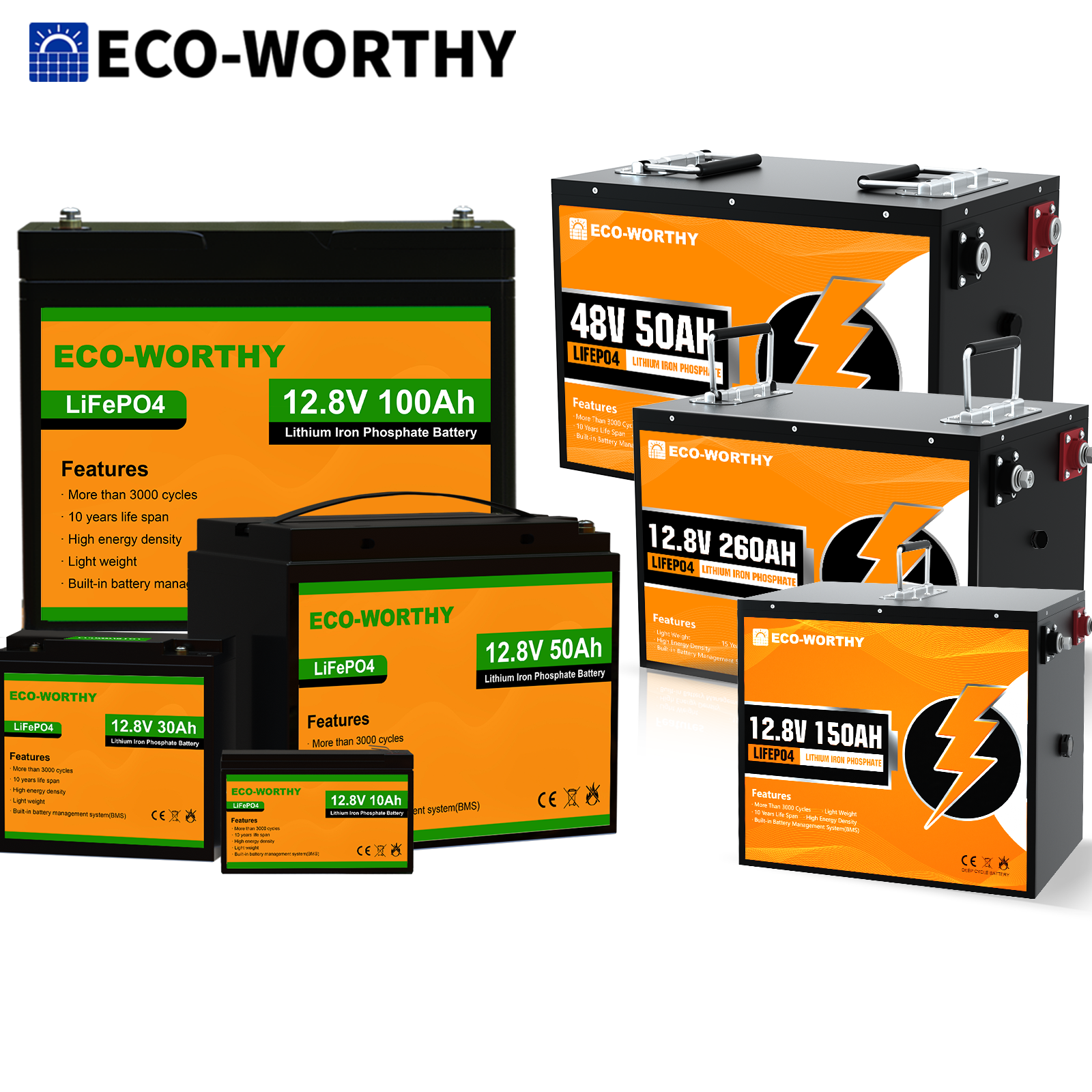 ECO-WORTHY 30Ah 12V Lithium Battery LiFePO4 Rechargeable battery Lithium  with 3000+ Deep Cycles and