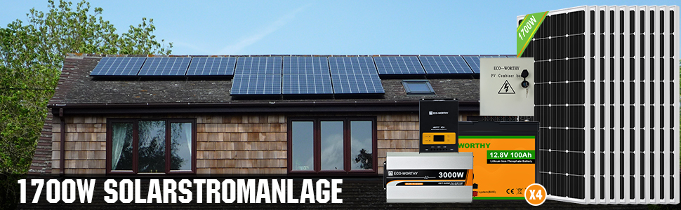 ECO-WORTHY Kit de panneaux solaires 1000W 24V avec onduleur solaire hybride  3000W 24V et batterie lithium 100 Ah 12 V pour abri de jardin, maison,  camping, camping-car, bateau marin