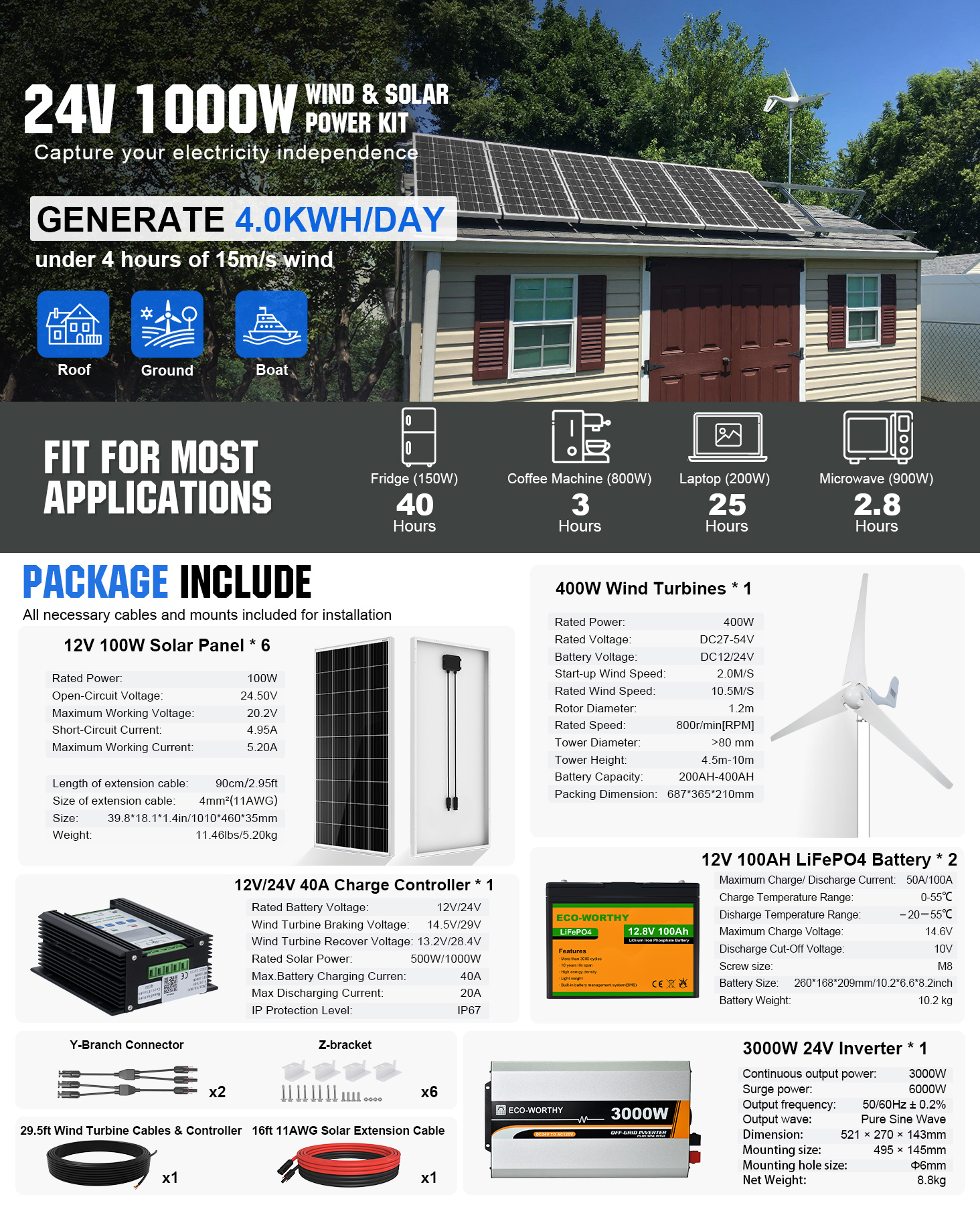 ECO-WORTHY 1.5KW Off Grid Pure Sine Wave Inverter 24V to 110V