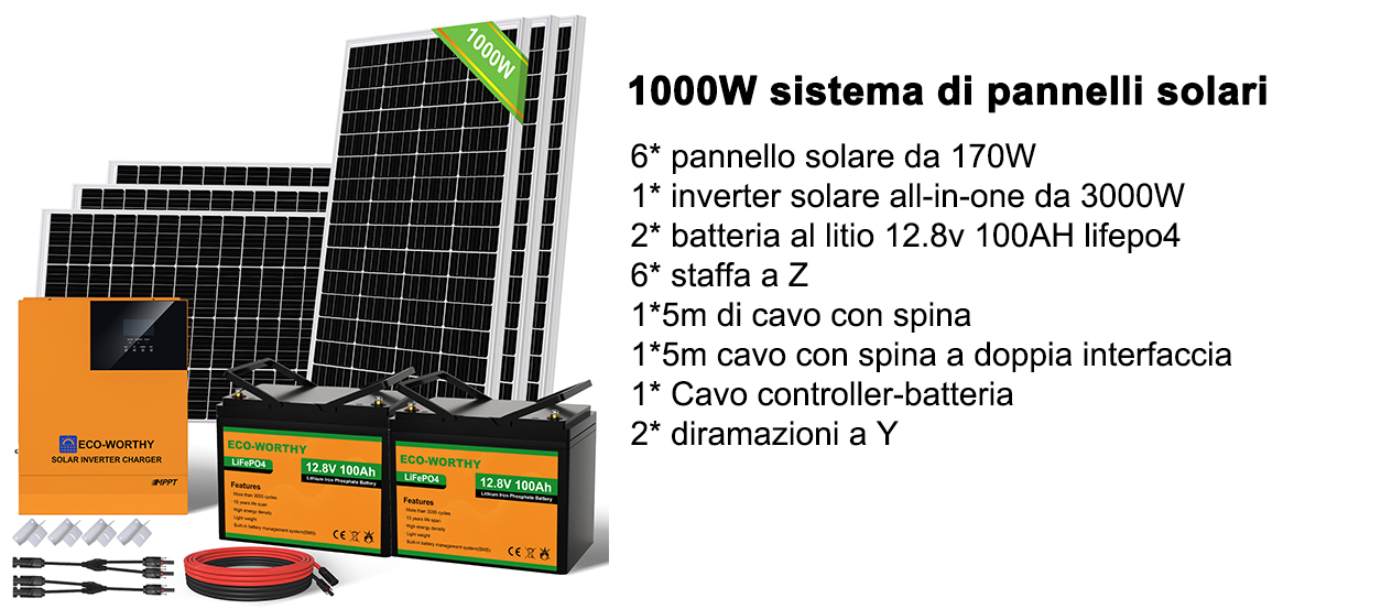 Eco Worthy Kit Pannello Solare Da W Con Inverter Solare A Onda Sinusoidale Pura Da W