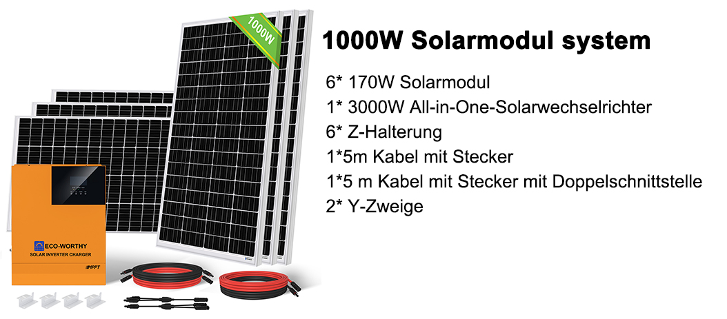 ECO-WORTHY 4kwh/jour Système de panneau solaire domestique hors réseau  Alimentation 1000W 24V: Panneau solaire