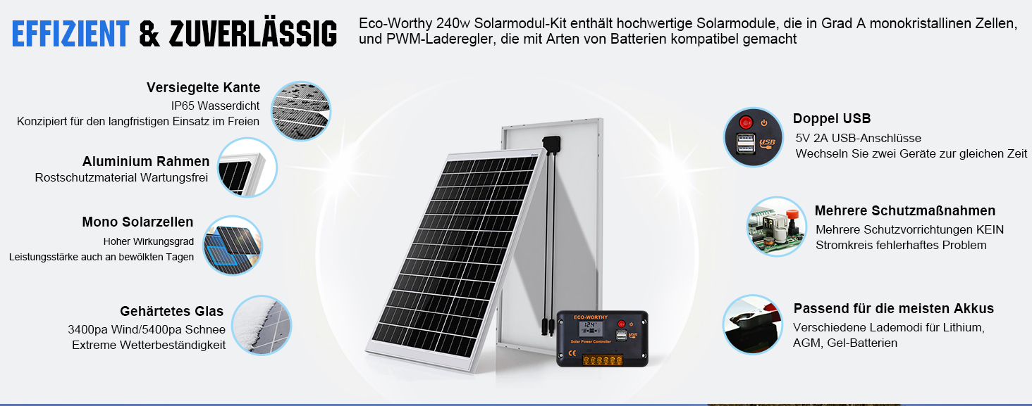 240W Solaranlage Komplettpaket Solar Set Inselanlage Wohnmobile 100Ah  Speicher
