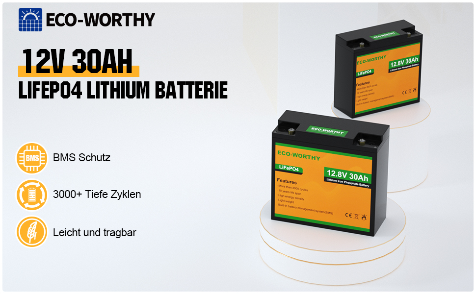 ECO-WORTHY 12V 150Ah LiFePO4 Akku Lithium batterie wiederaufladbar mit  3000+ Tiefzyklen und BMS Schutz