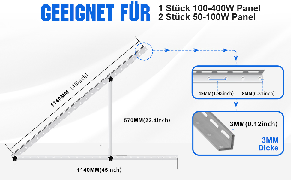 ECO-WORTHY Solar Panel Bracket, 1140 mm Solar Panel Holder Balcony Power Station for 100W-400W Solar Panel, Adjustable 0-90° Bracket for Flat Roof, Garden ECO-WORTHY Solar Panel Bracket, 1140 mm Solar Panel Holder Balcony Power Station for 100W-400W Solar Panel, Adjustable 0-90° Bracket for Flat Roof, Garden