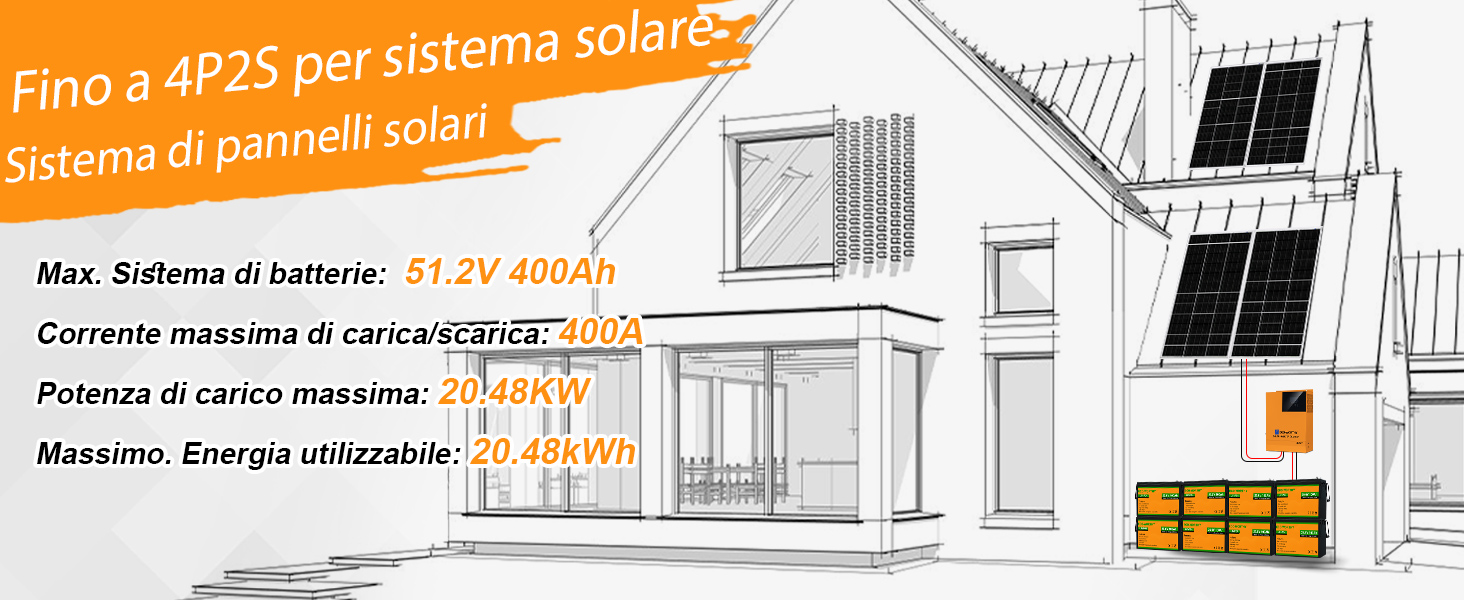 Batteria LiFePO4 24V 100Ah Con 100A BMS 25.6V 2560Wh