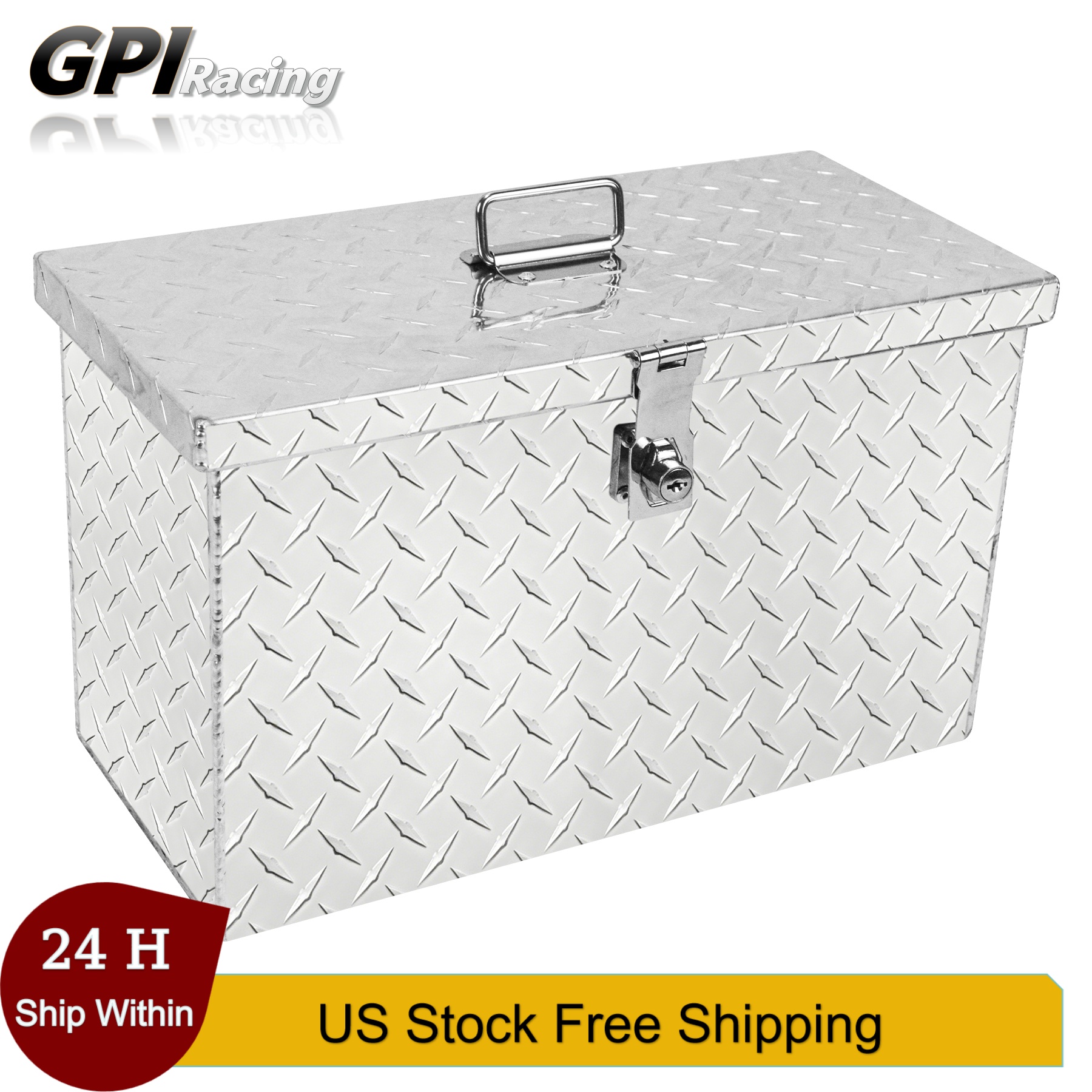16×7.5×10″ Secure Storage Case Silver Aluminum Diamond‑Plate for Trailer‑RV Gear