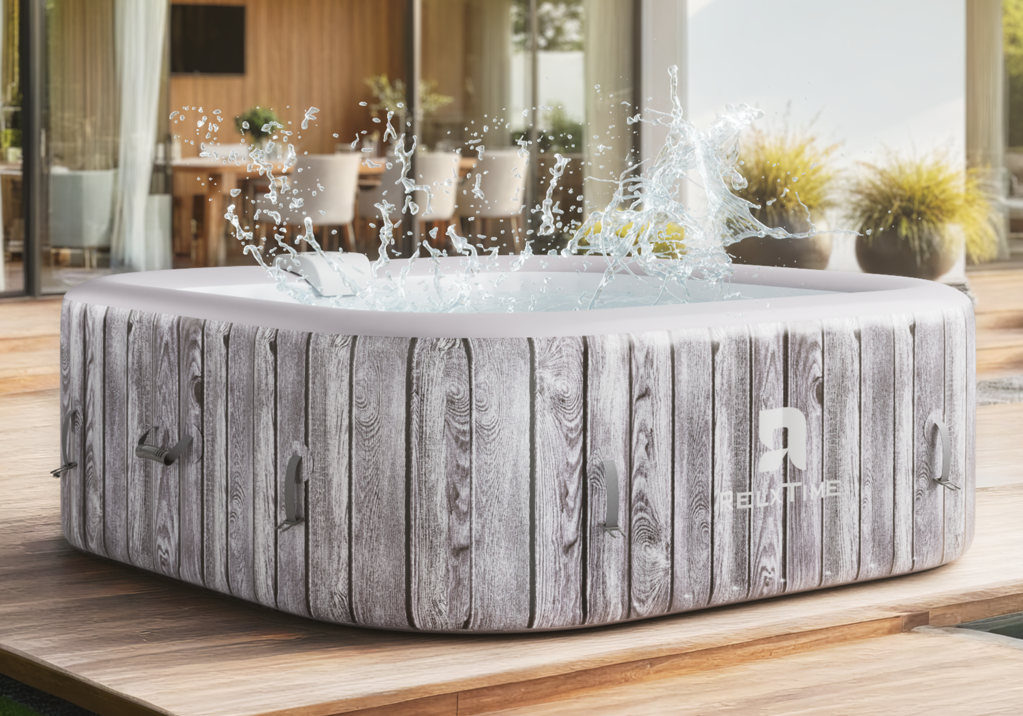 ハッピーパスタイム リッチ 160W RELXTIME 73x73 Inch Portable Inflatable Hot Tub for 4-6 Person