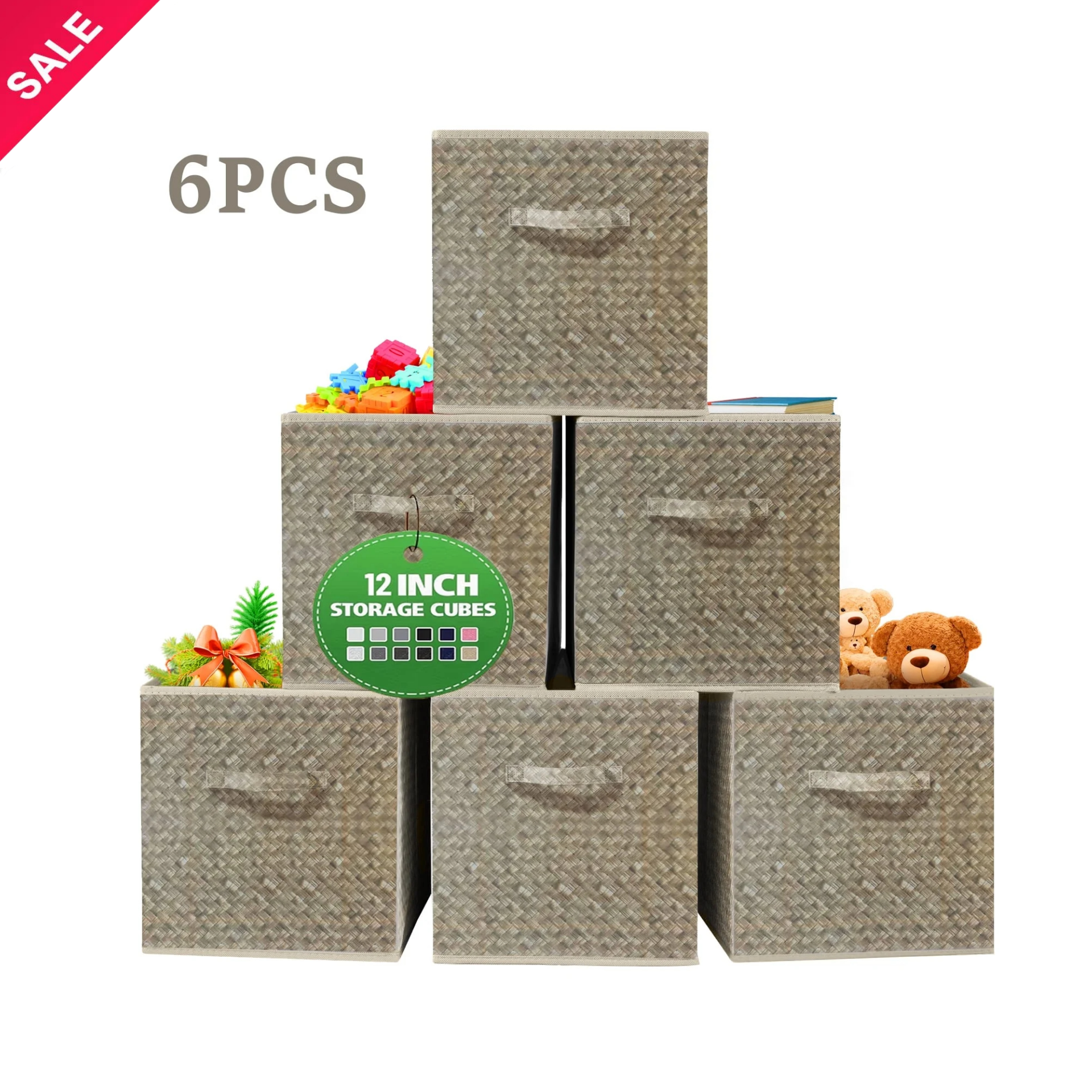 6 packs 12 inch Foldable Cube Storage Bins Closet Organizers Box for ...
