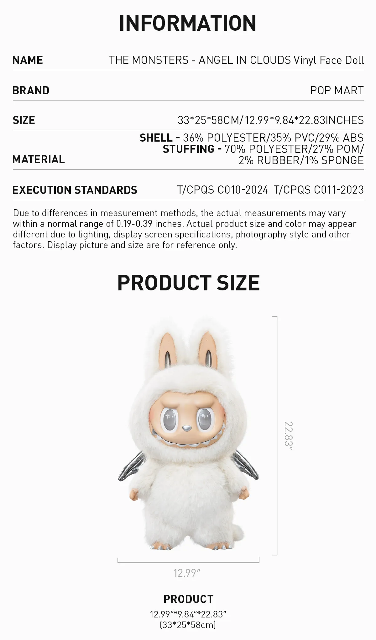 the Monsters Angel in Clouds Vinyl Face Plush Doll Labubu - IN