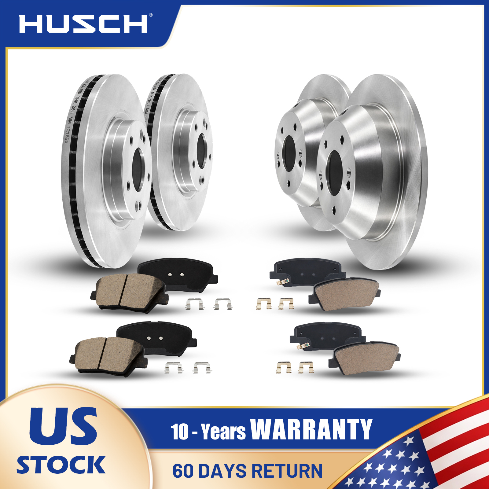 Front & Rear Disc Rotors Ceramic Brake Pads for Kia Sorento & Hyundai Santa Fe
