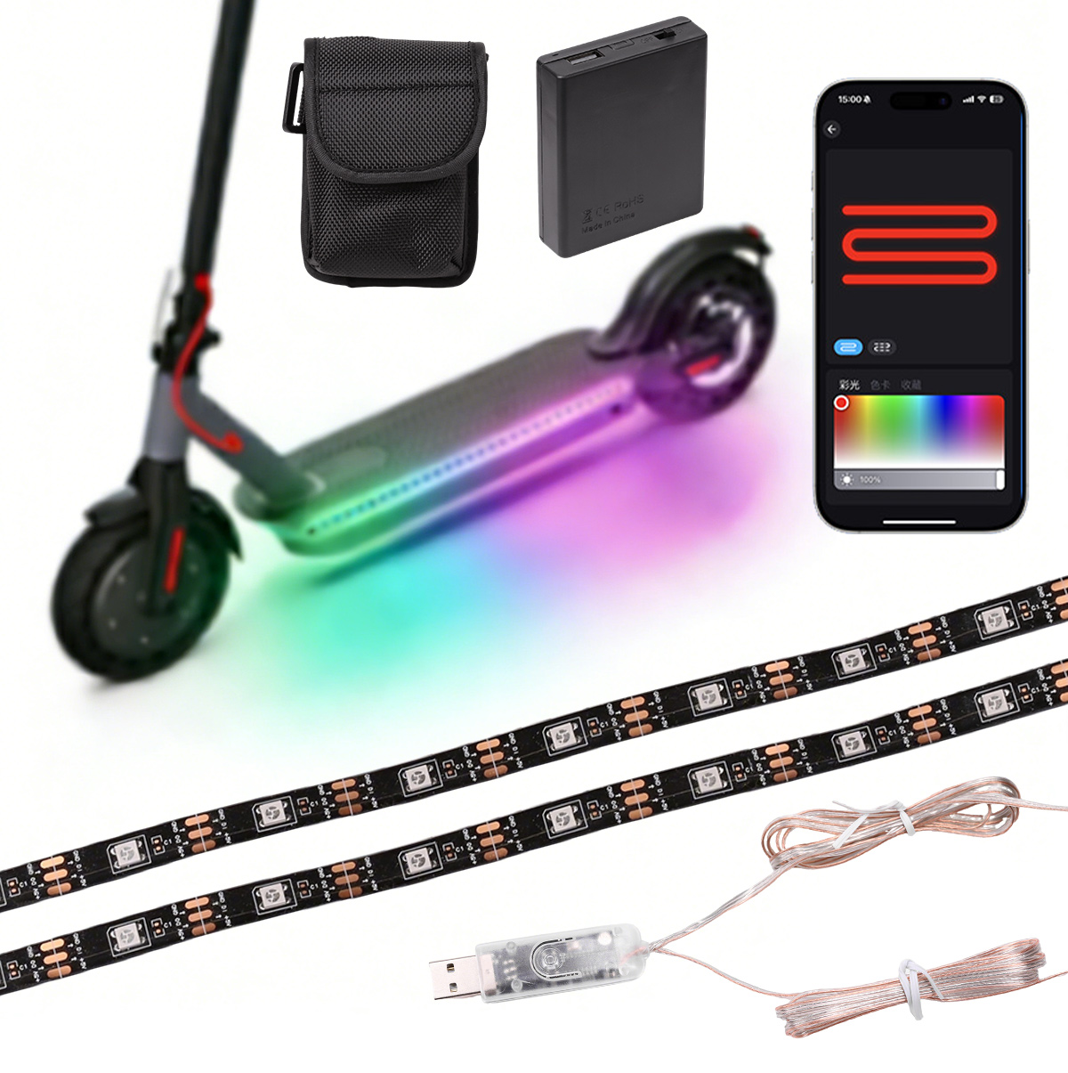 Bluetooth RGB LED Light Strips for Scooter APP Control 15 LEDs Bluetooth 5.0