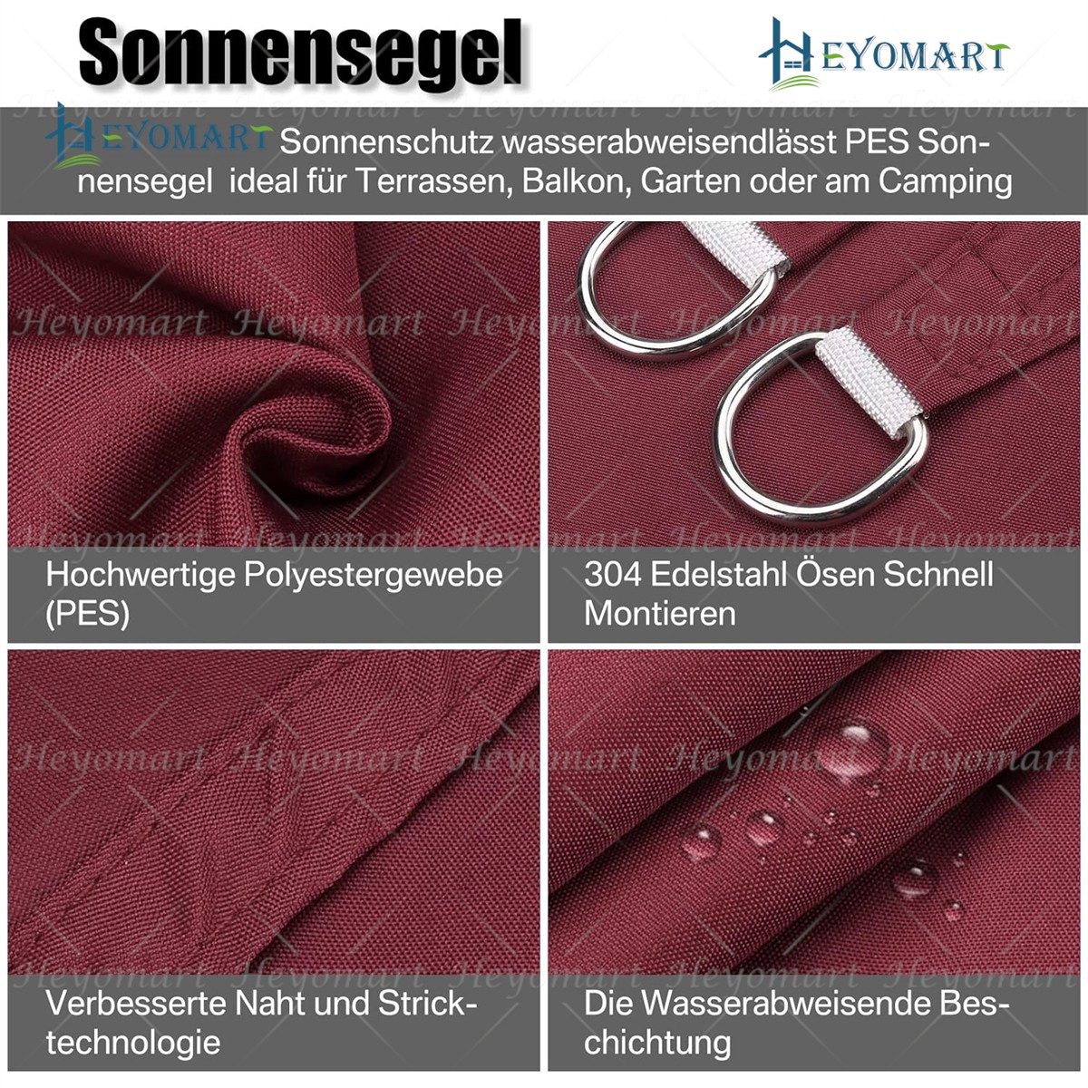 Sonnensegel Wasserdicht Sonnenschutz Segel Windschutz UV-Schutz Dreieck Rechteck