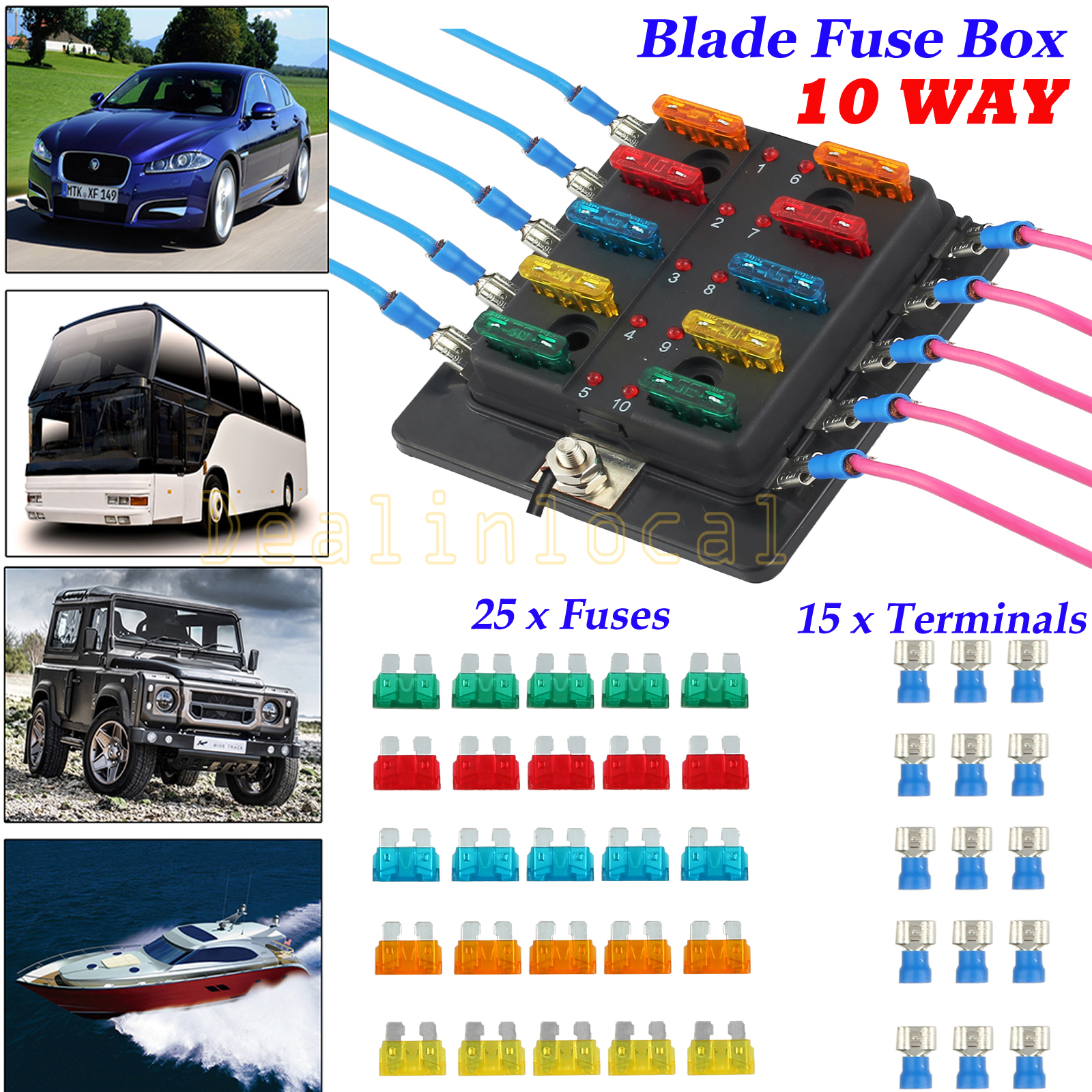 Fuse Box 12 Way Blade Fuses Holder Block with LED Indicator for Boat Van Car Truck Marine