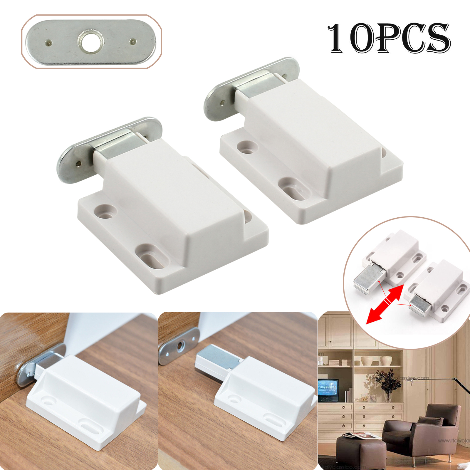 10X Push To Open Magnetic Pressure Touch Release Cabinet Doors Catches ...