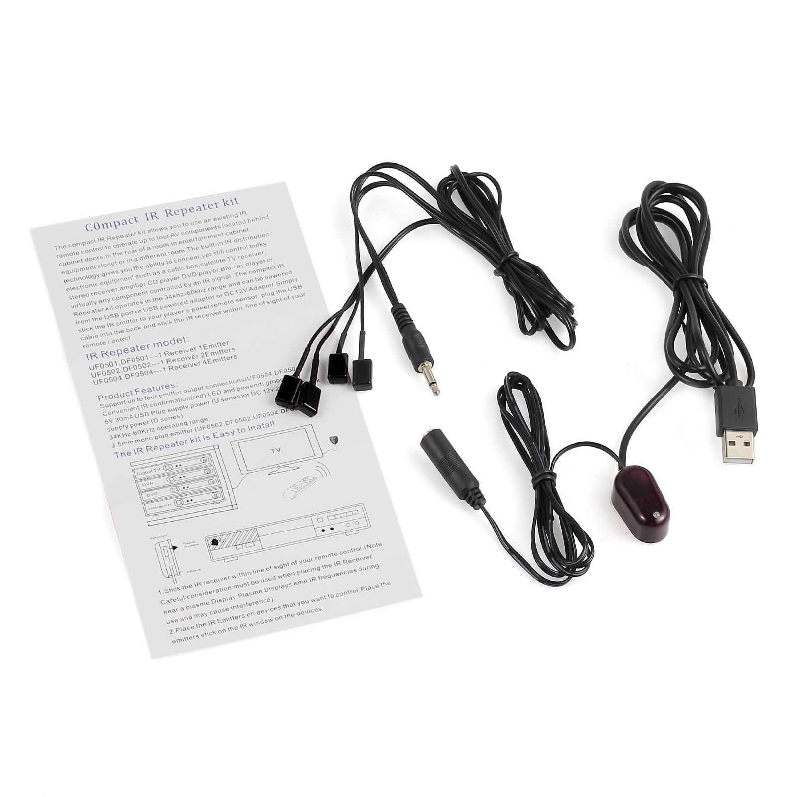 Infrared Remote Control Extender 4 Emitters&1 Receiver Hidden IR