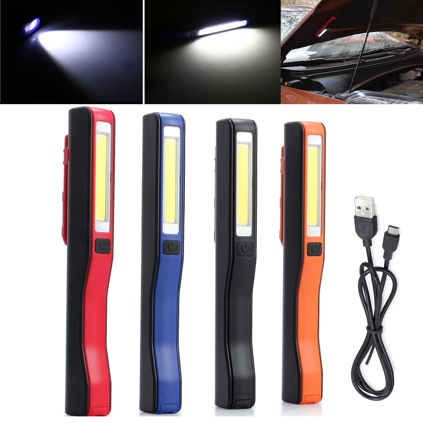 Small Pen LED COB Inspection Lamp Pocket Work Light Flexible Torch Magnetic Clip