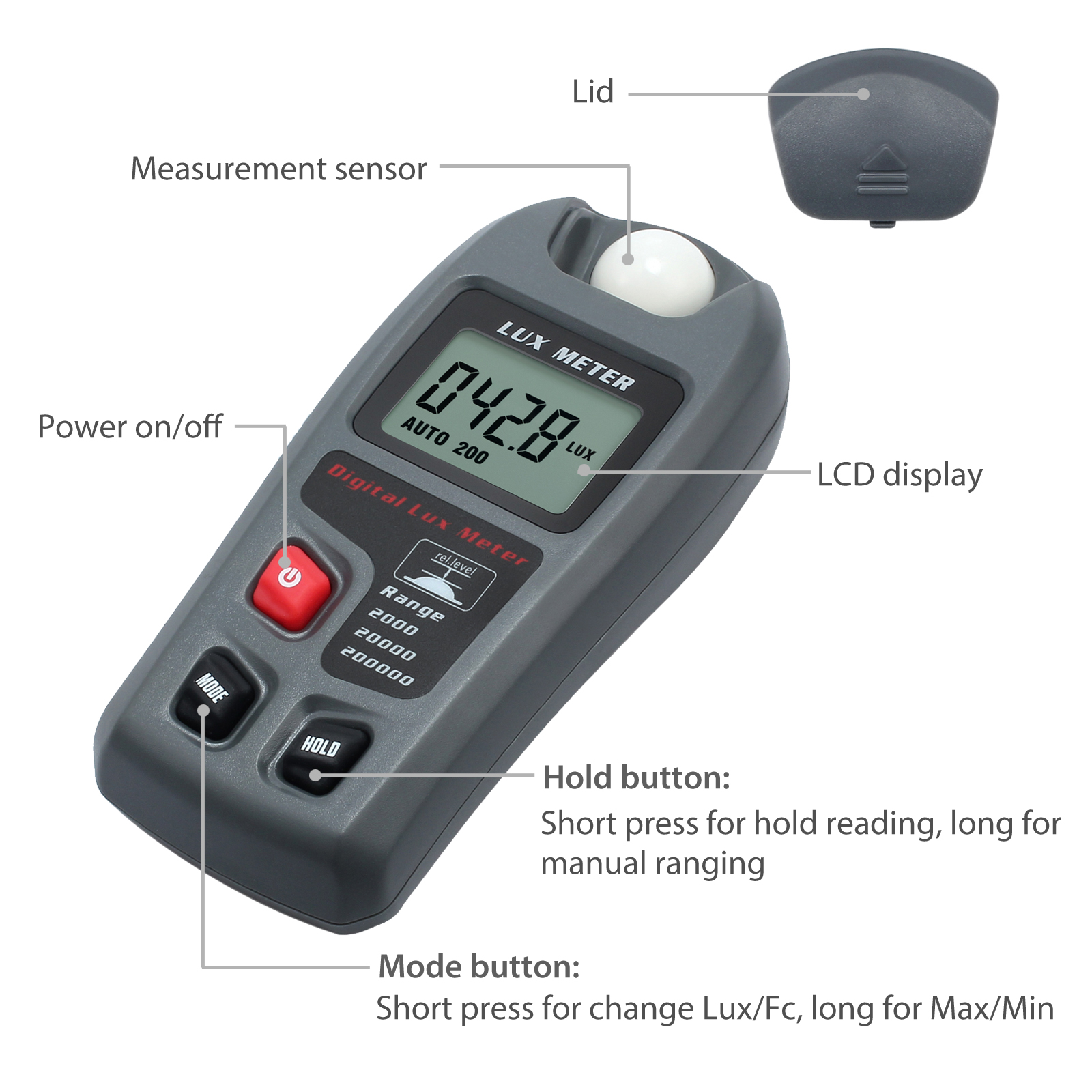 Digital LCD Display Luxmeter Illuminance Light Meter Lux Meter 0.1