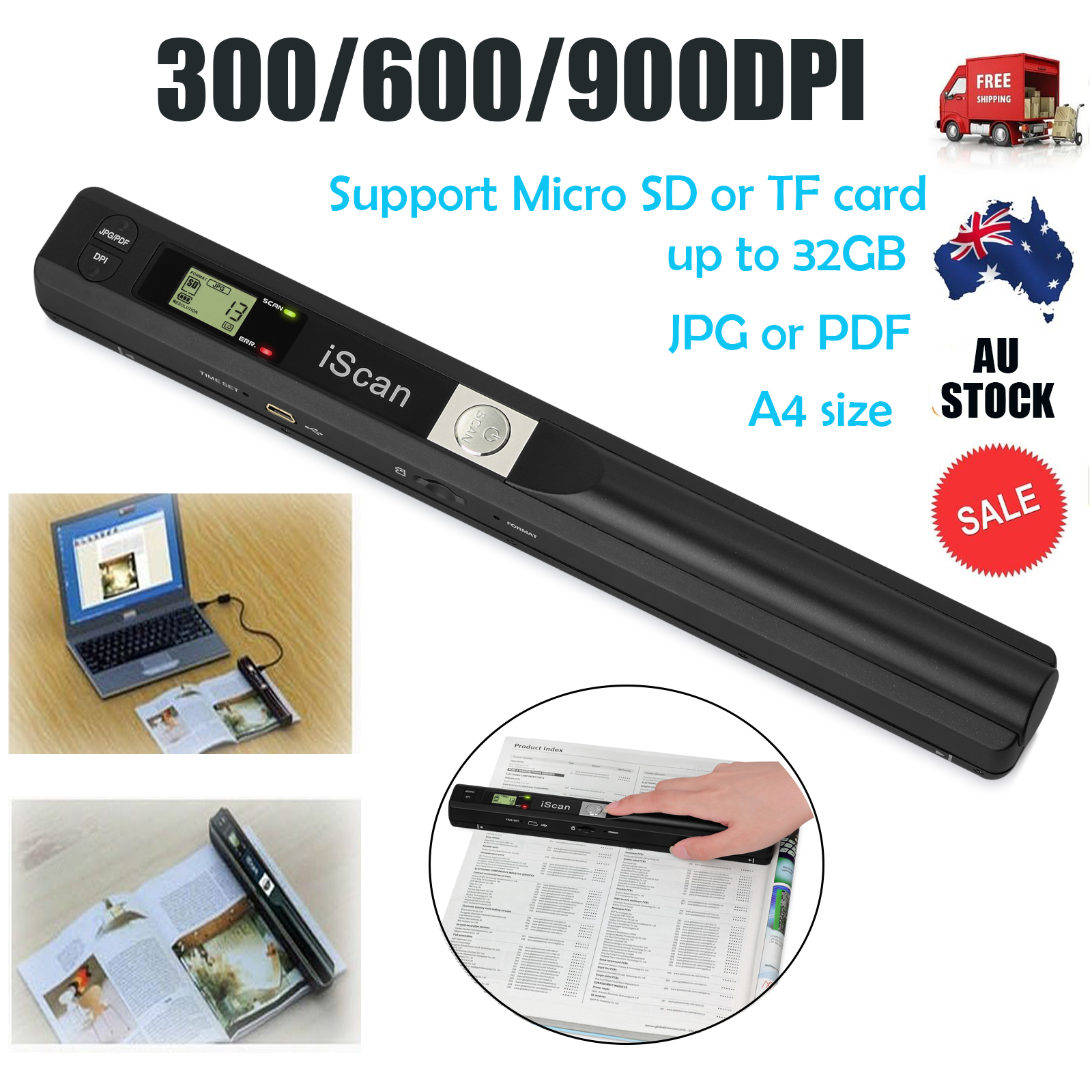 iSCAN Portable Handheld Scanner 900DPI A4 Photo Document Book Digital