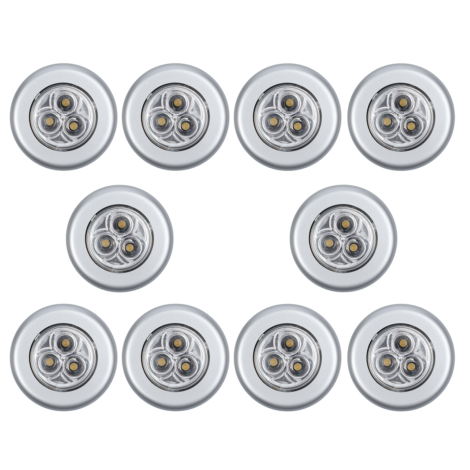 10X 3LED Push Touch Lights Home Wardrobe Battery Powered Tap Stick On Click Lamp