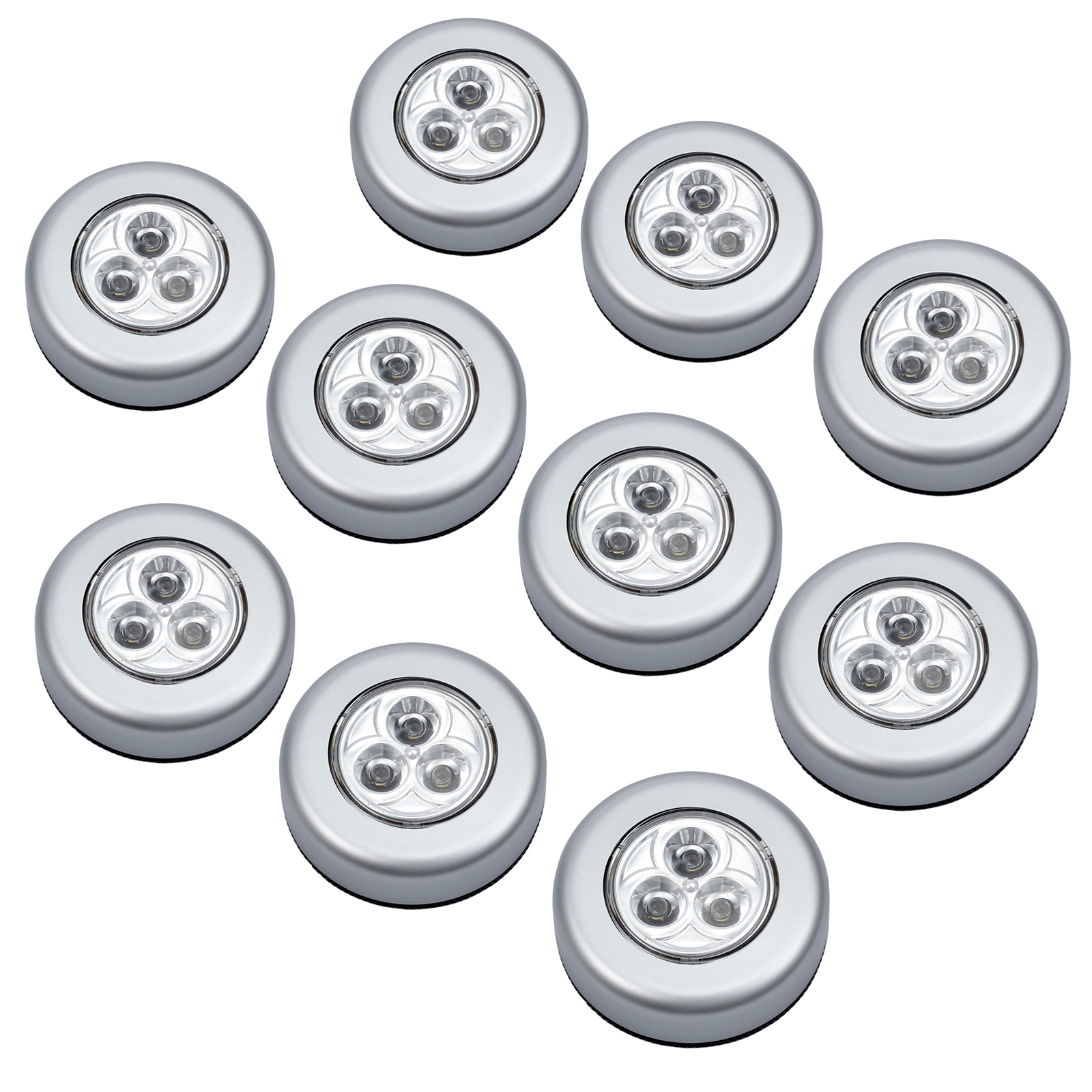 10Pcs 3 LED Touch Push On/Off Light Self-Stick On Click Battery ...