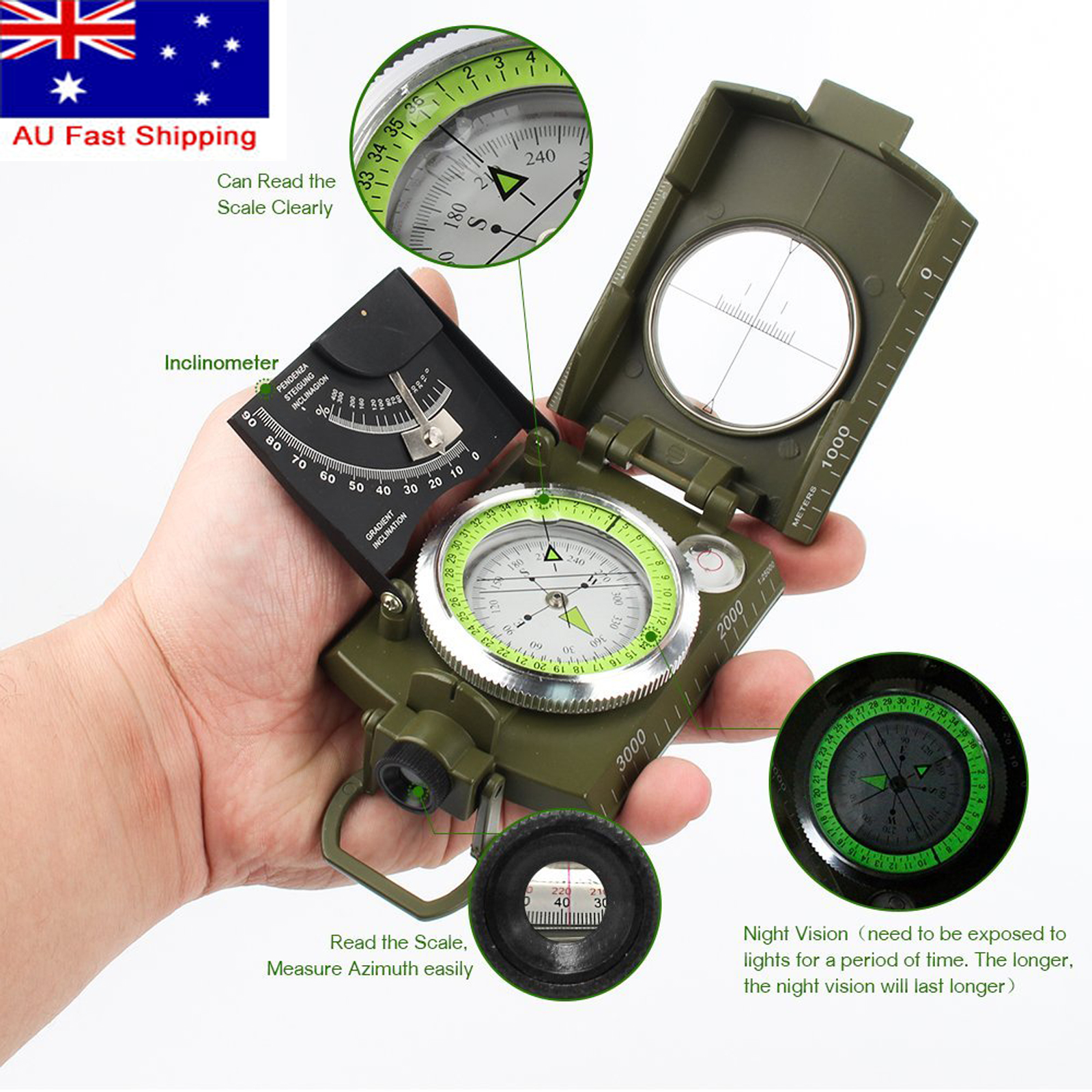 Military Compass Waterproof Army Sighting Hiking Camping Compass W Inclinometer 753807580847 Ebay