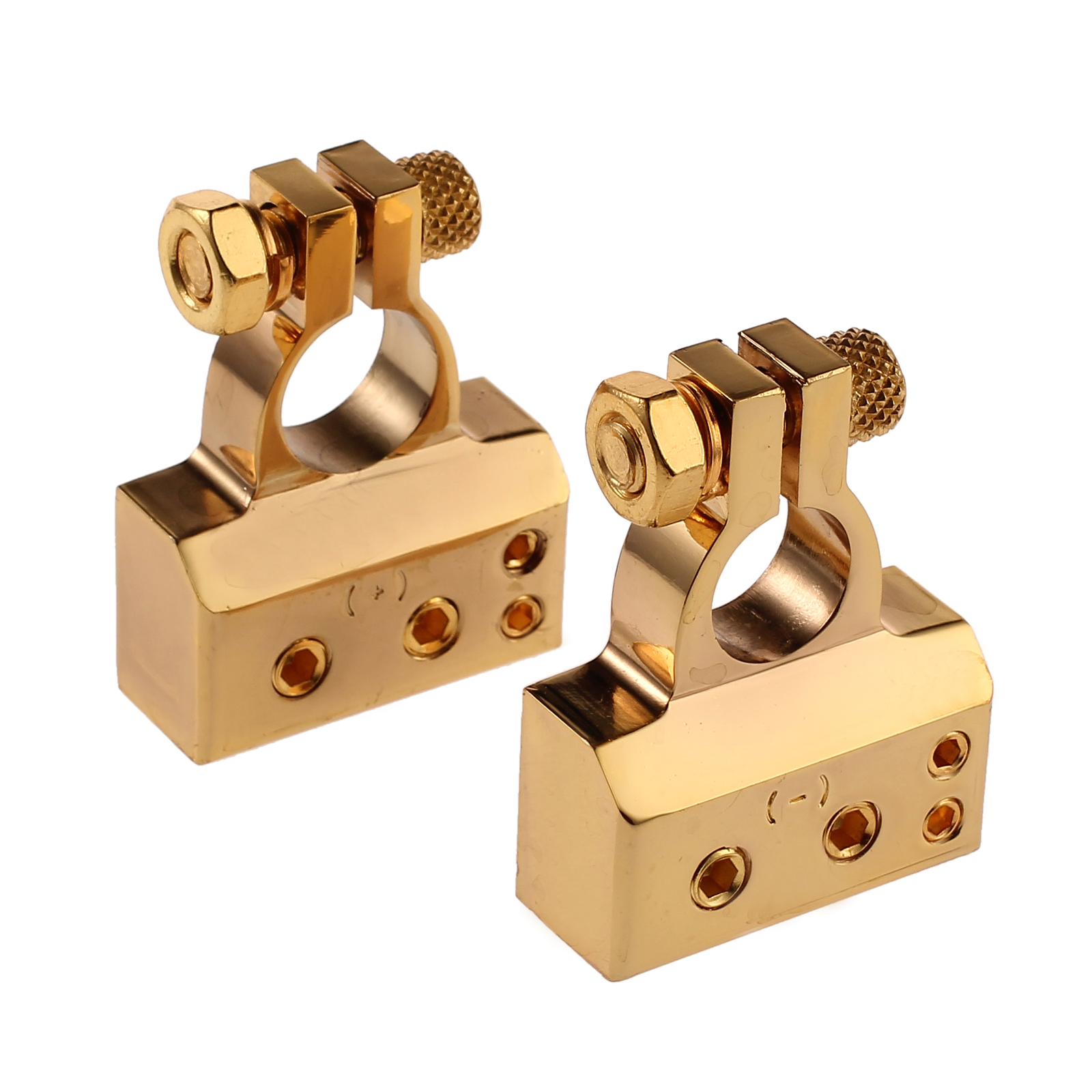 2x 4/8 Awg Gauge Car Battery Terminal GOLD Positive Negative Clamp