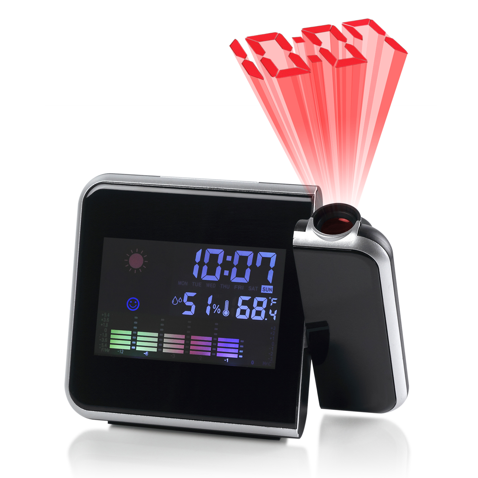 Digital LCD LED Time Projector Colorful Snooze Alarm Clock Weather ...