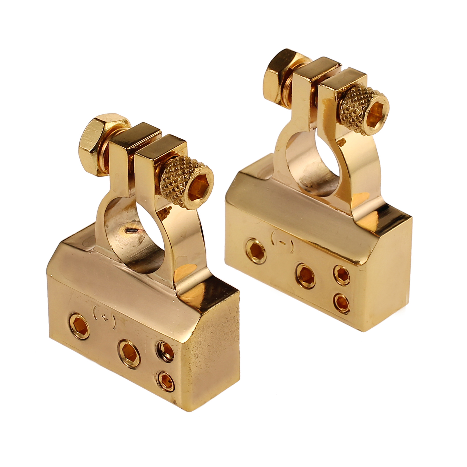 2x Gold 4/8 Awg Positive Negative Gauge Plated Car Truck ...