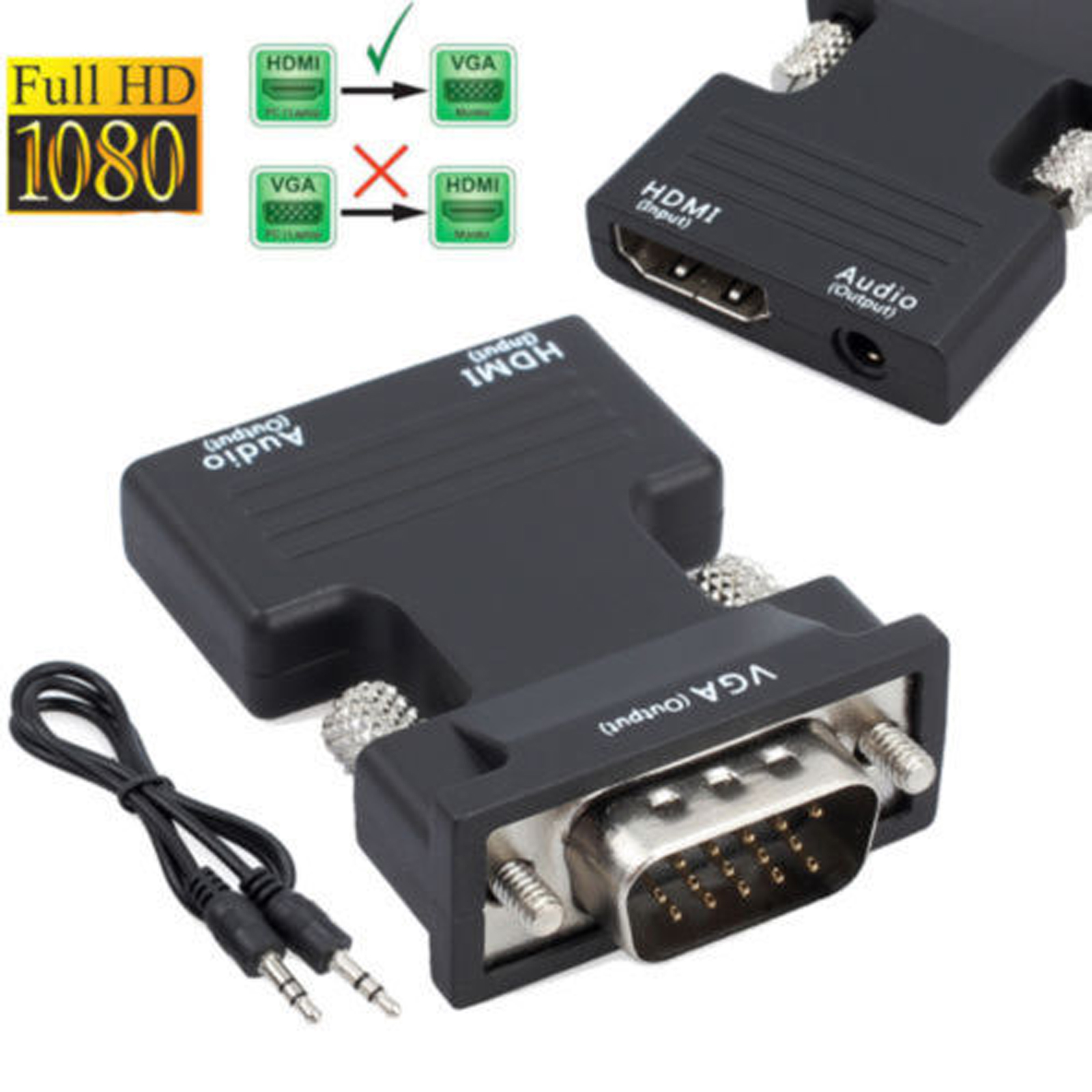 1080p Hdmi Female To Vga Male Converter With Audio Adapter Support