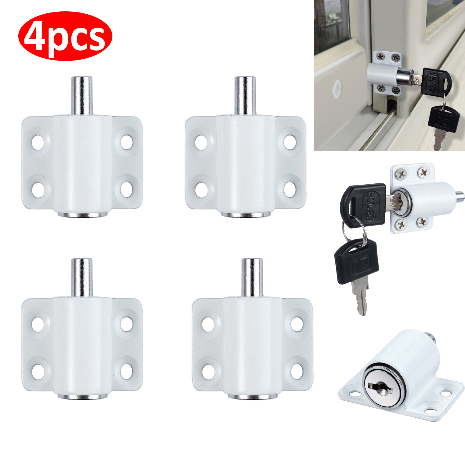 4x White Patio Door Lock Catch Zinc Alloy Copper Metal Window