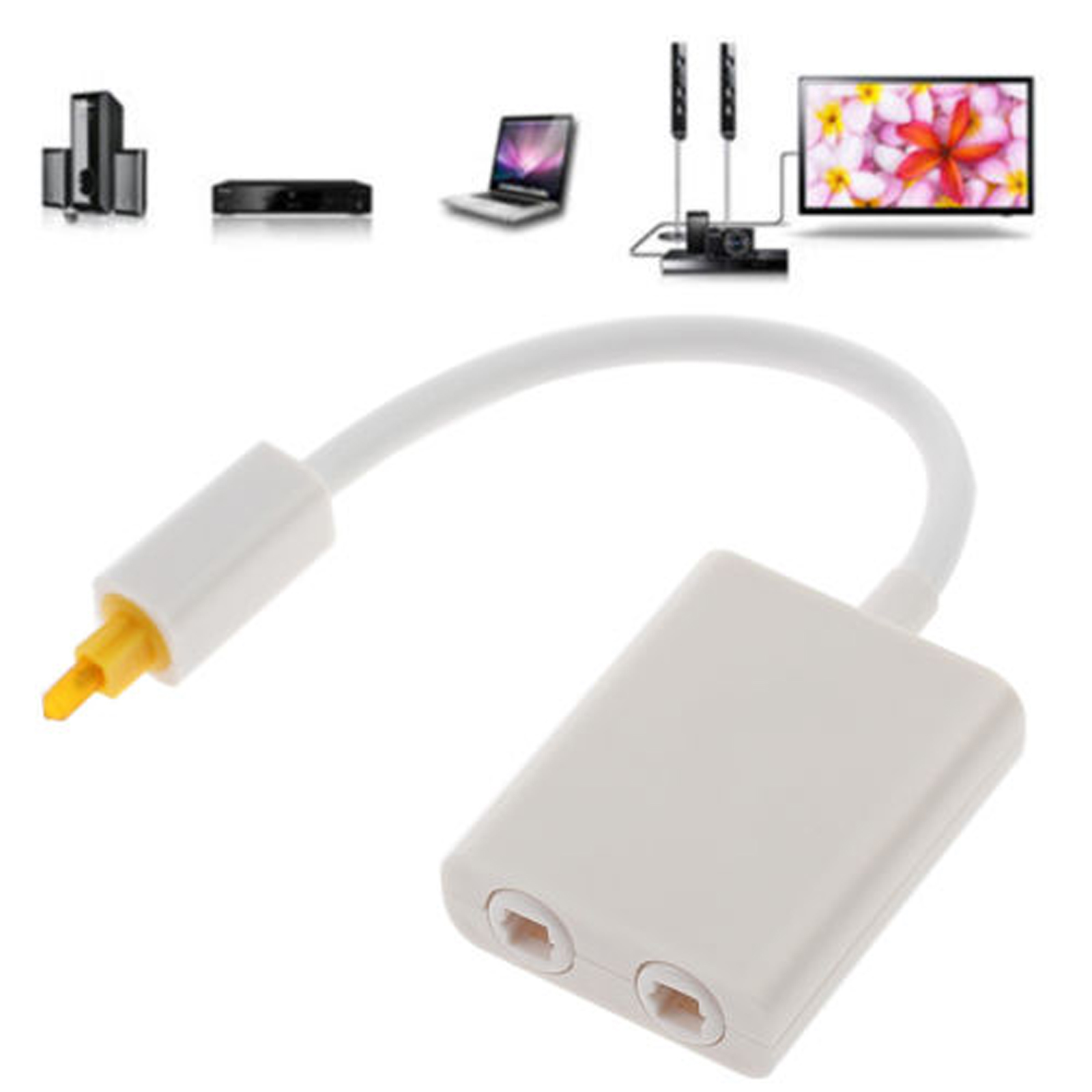 Toslink Cable Optical Digital Audio Splitter 2 Way Adapter Fiber Optic Converter