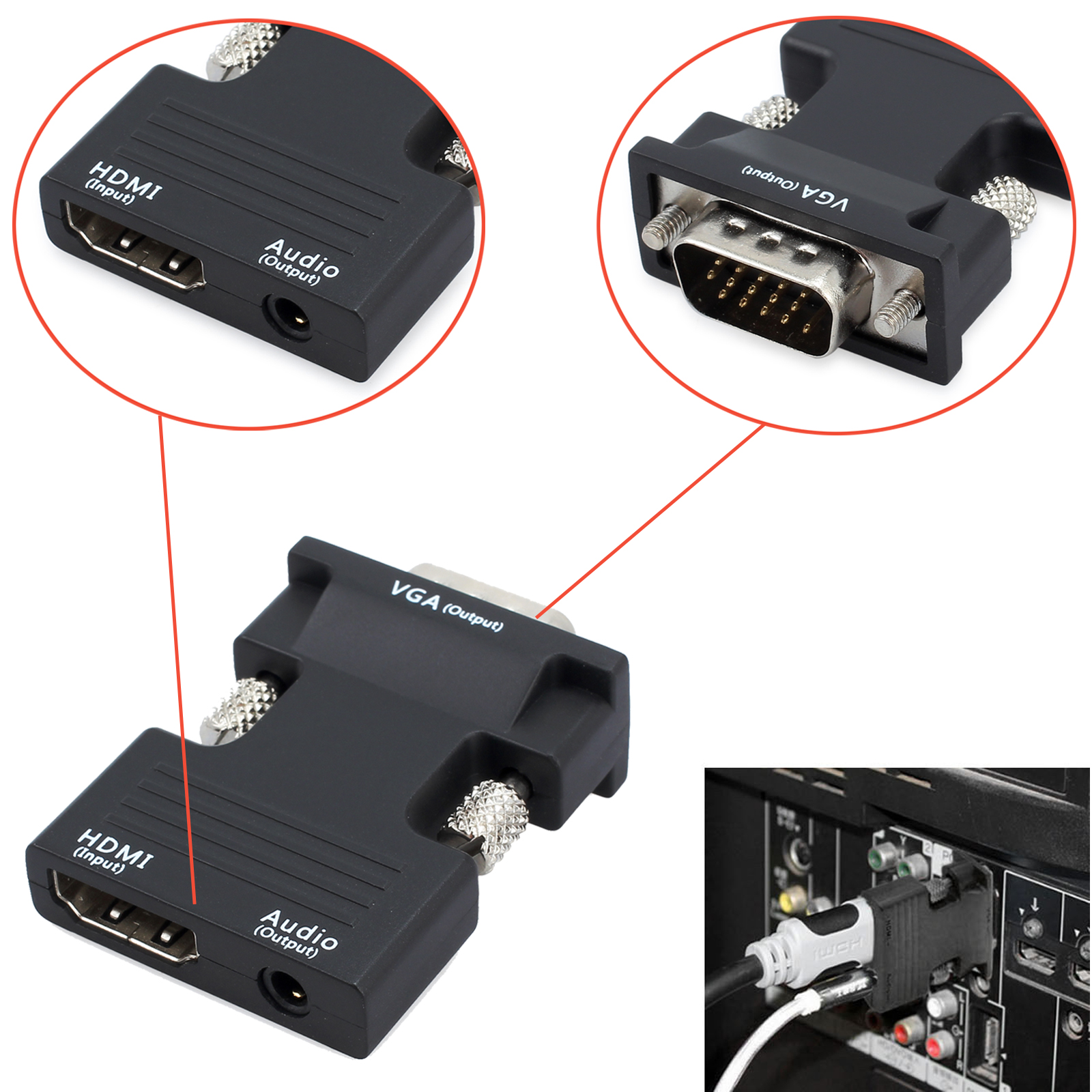 1080P HDMI Female to VGA Male with Audio Output Cable Converter Adapter